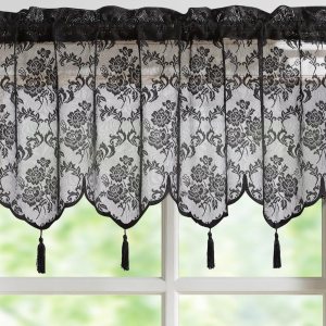 Warm Home Designs Cenefa de encaje negro de 54 pulgadas de ancho x 22 pulgadas de largo. Cenefa negra de lujo con 6 borlas para cocina, comedor o Warm Home Designs Cenefa de encaje negro de 54 pulgadas de ancho x 22 pulgadas de largo. Cenefa negra de lujo con 6 borlas para cocina, comedor o
