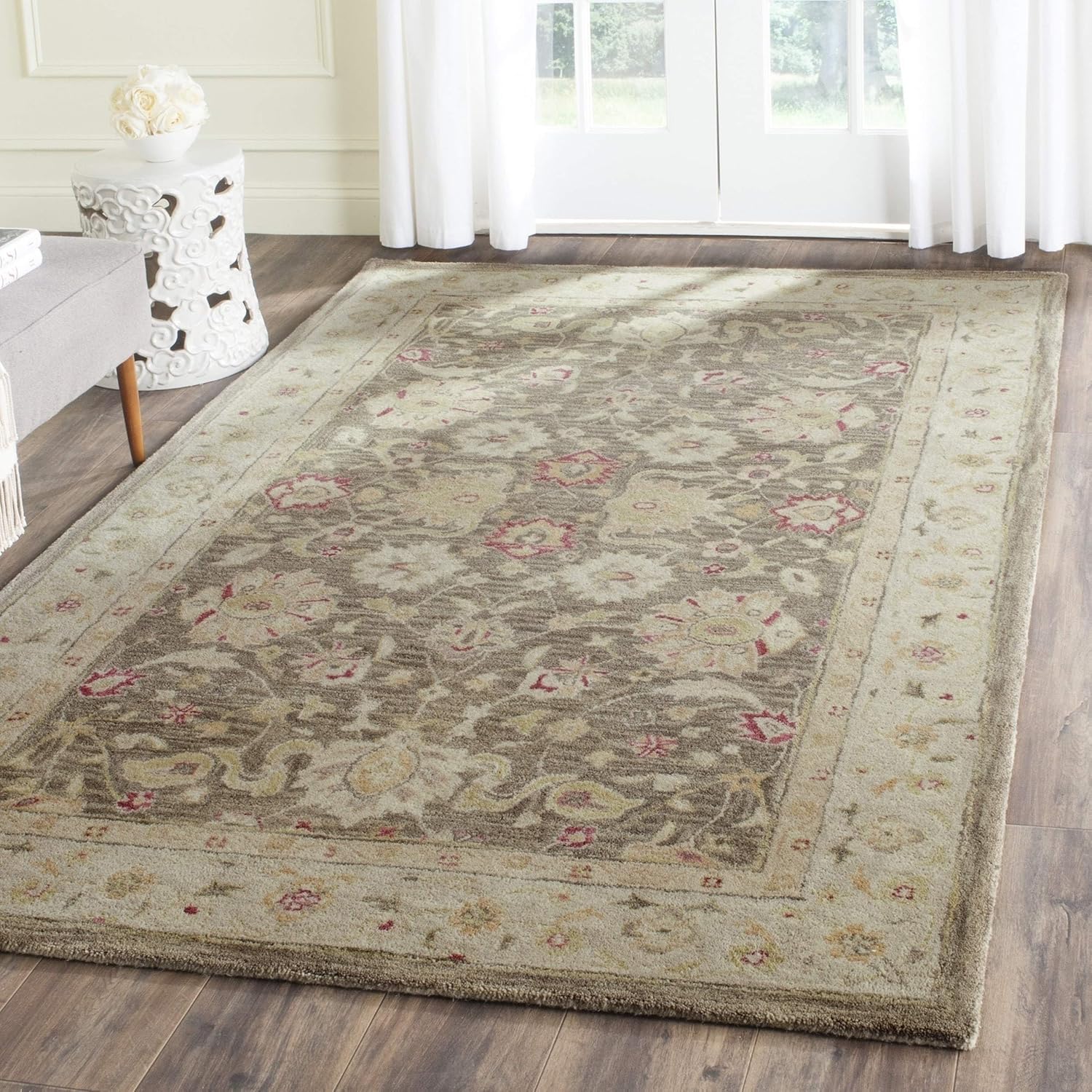 SAFAVIEH Antiquity Collection AT853A – Alfombra de lana tradicional oriental de primera calidad, hecha a mano, 4 x 6 pies, color gris olivabeige