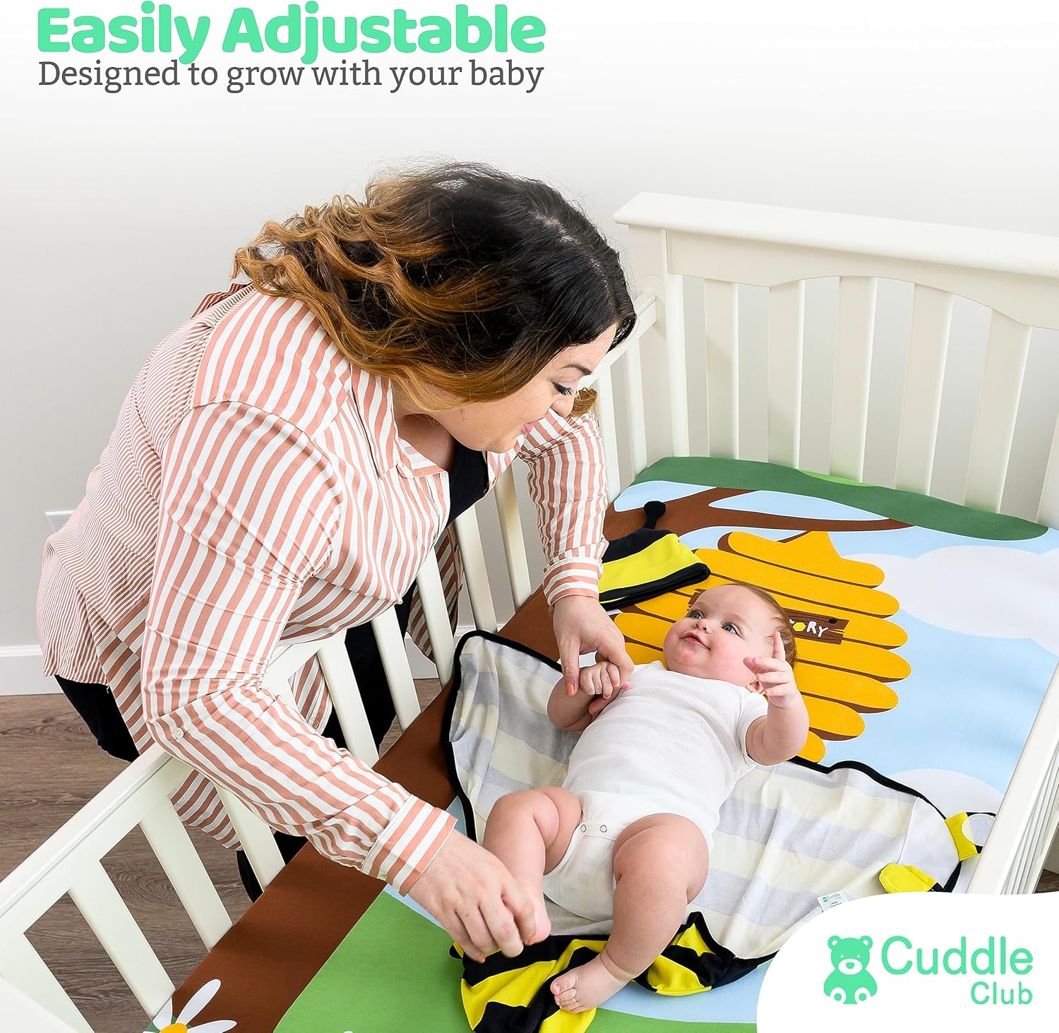 Cuddle Club Manta para bebé  Manta de velcro ajustable 100% algodón para recién nacido, con gorro novedoso