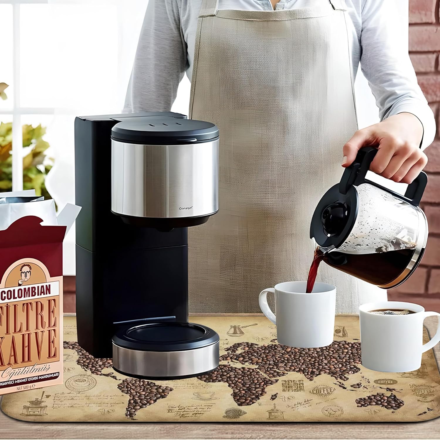 Divertida alfombrilla de café de 19 x 12 pulgadas, tapete de café para encimeras, absorbente y antideslizante, accesorios de barra de café para