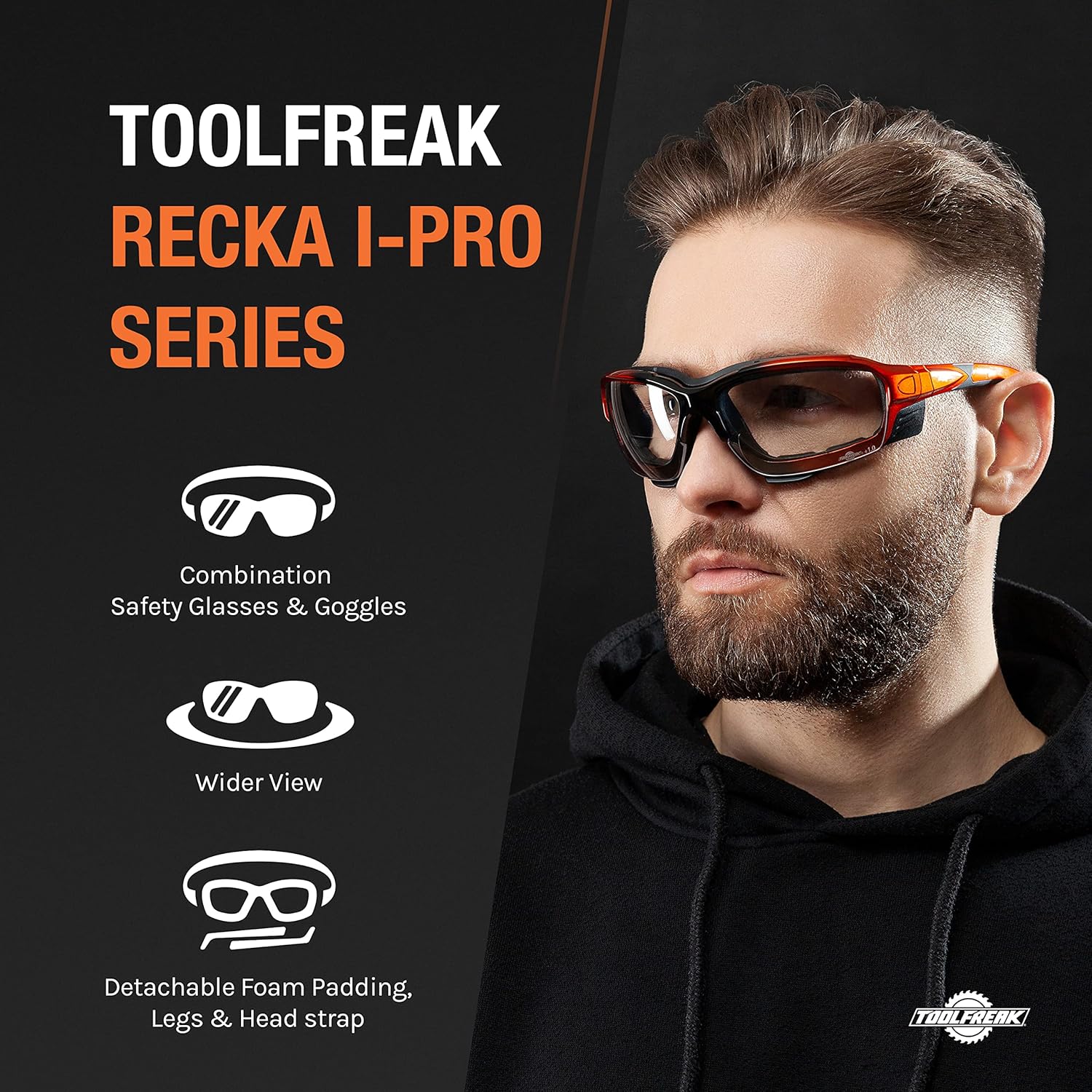 ToolFreak Recka – Conjunto de gafas y gafas de seguridad, clasificado según ANSI z87.1-2015, accesorios incluidos