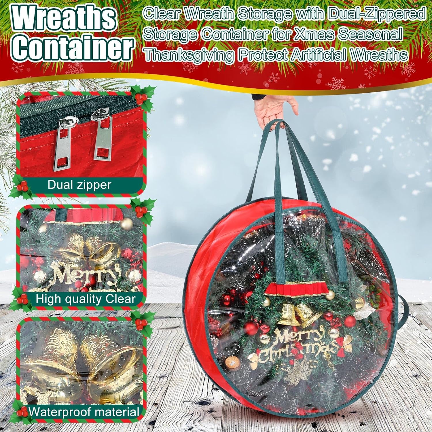 Shappy Bolsa de almacenamiento de corona de Navidad, contenedores de almacenamiento de plástico para coronas, contenedor de coronas, decoración de