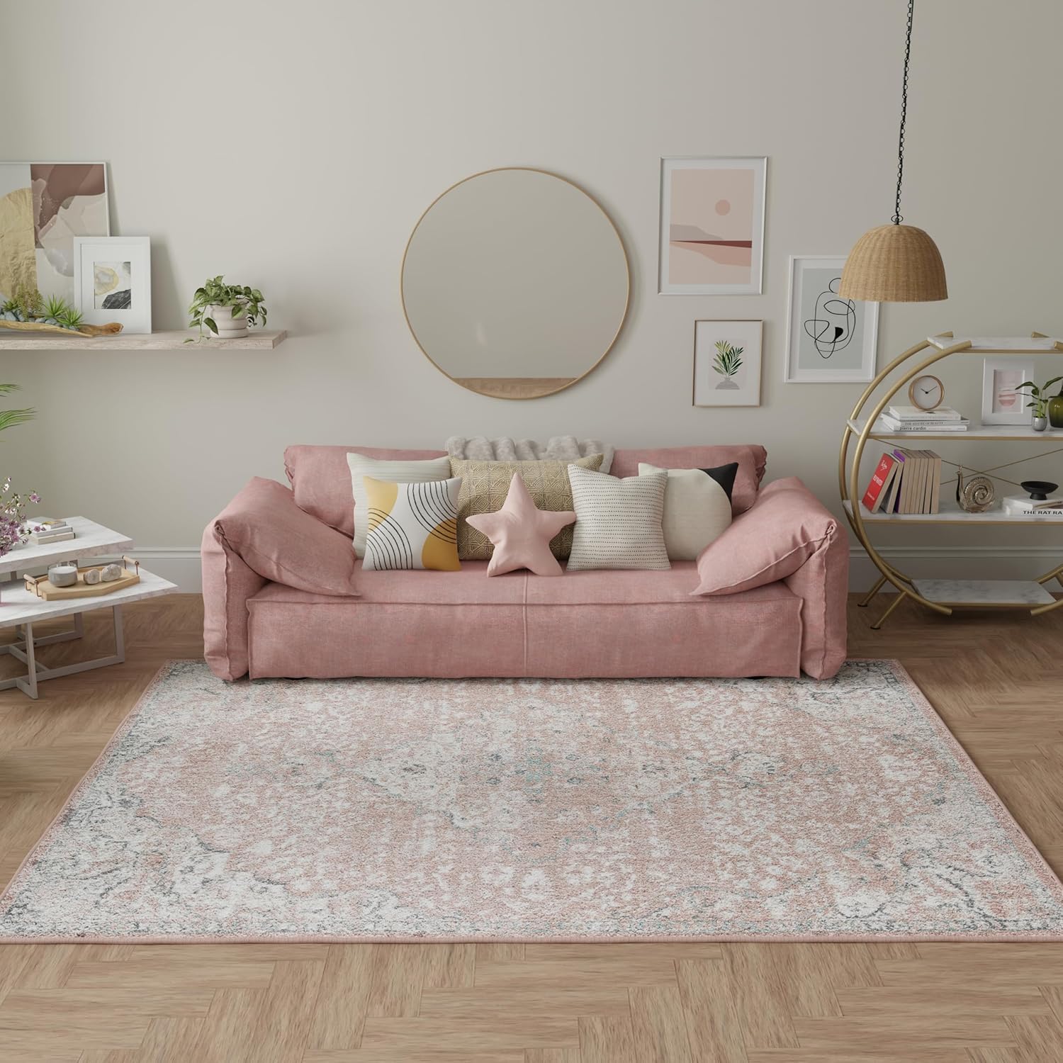 Rugs America Tapete de transición Hailey Collection, diseño vintage. Ideal para salas de estar, comedores, dormitorios y más.