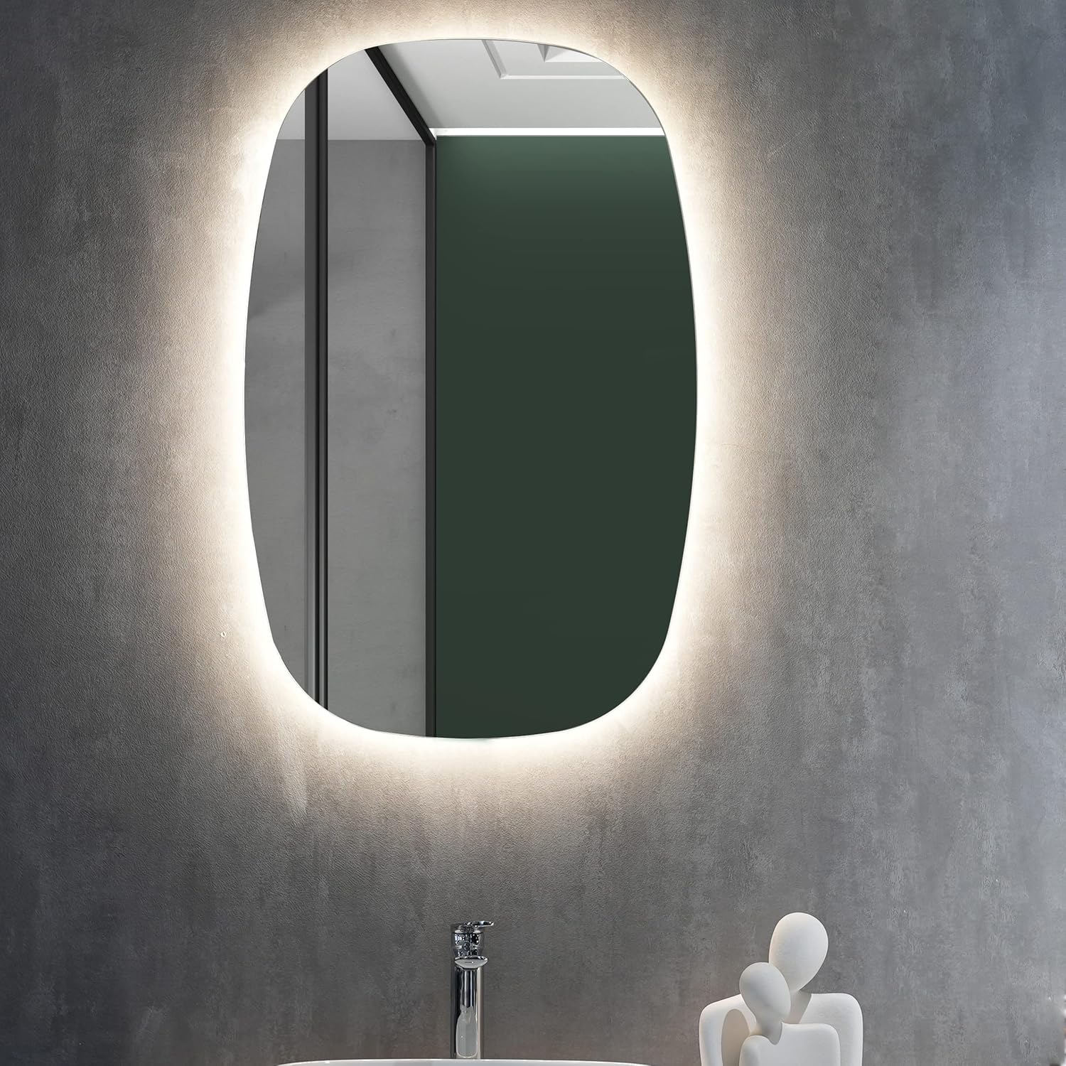TONA Espejo de baño LED ovalado retroiluminado de 35 x 24 pulgadas, espejo de tocador de 4000 K con luces, espejo de tocador de baño impermeable