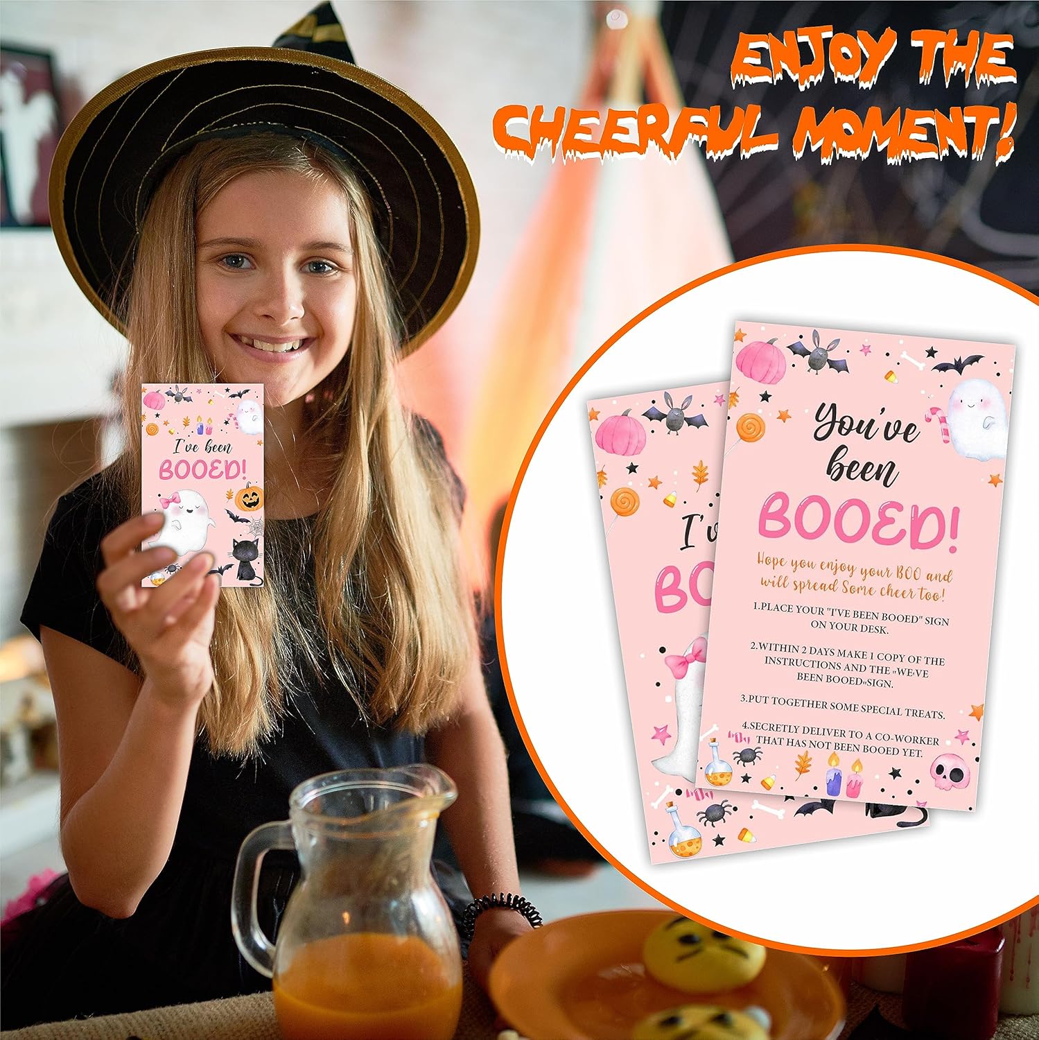 JCVUK Tarjetas de juego de propagación de Halloween, You’ve Been Booed! I’ve Been Booed! 50 tarjetas de juego para propagación de alegría para