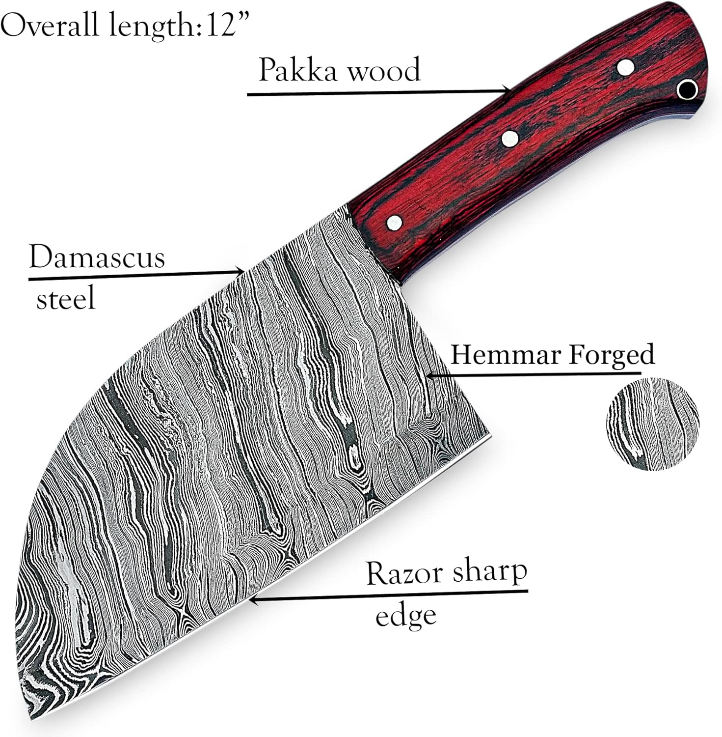ColdLand – Cuchillo de carnicero de damasco, cuchillo de carnicero forjado a mano, cuchillo de cortar verduras con funda de cuero para cocina,