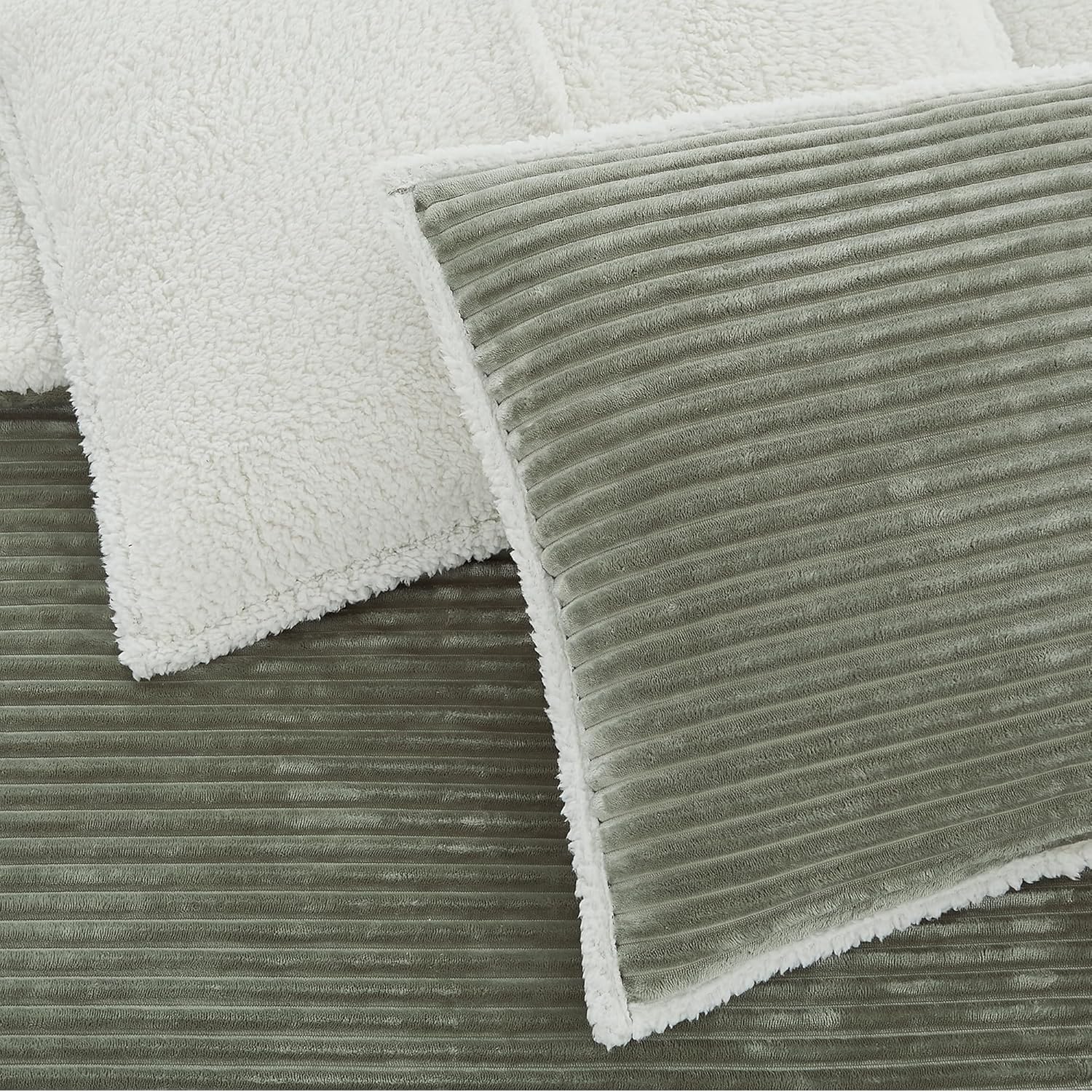 Geniospin Juego de edredón tamaño individual, juego de ropa de cama de forro polar sherpa de microfelpa ultrasuave, color verde salvia, juego de