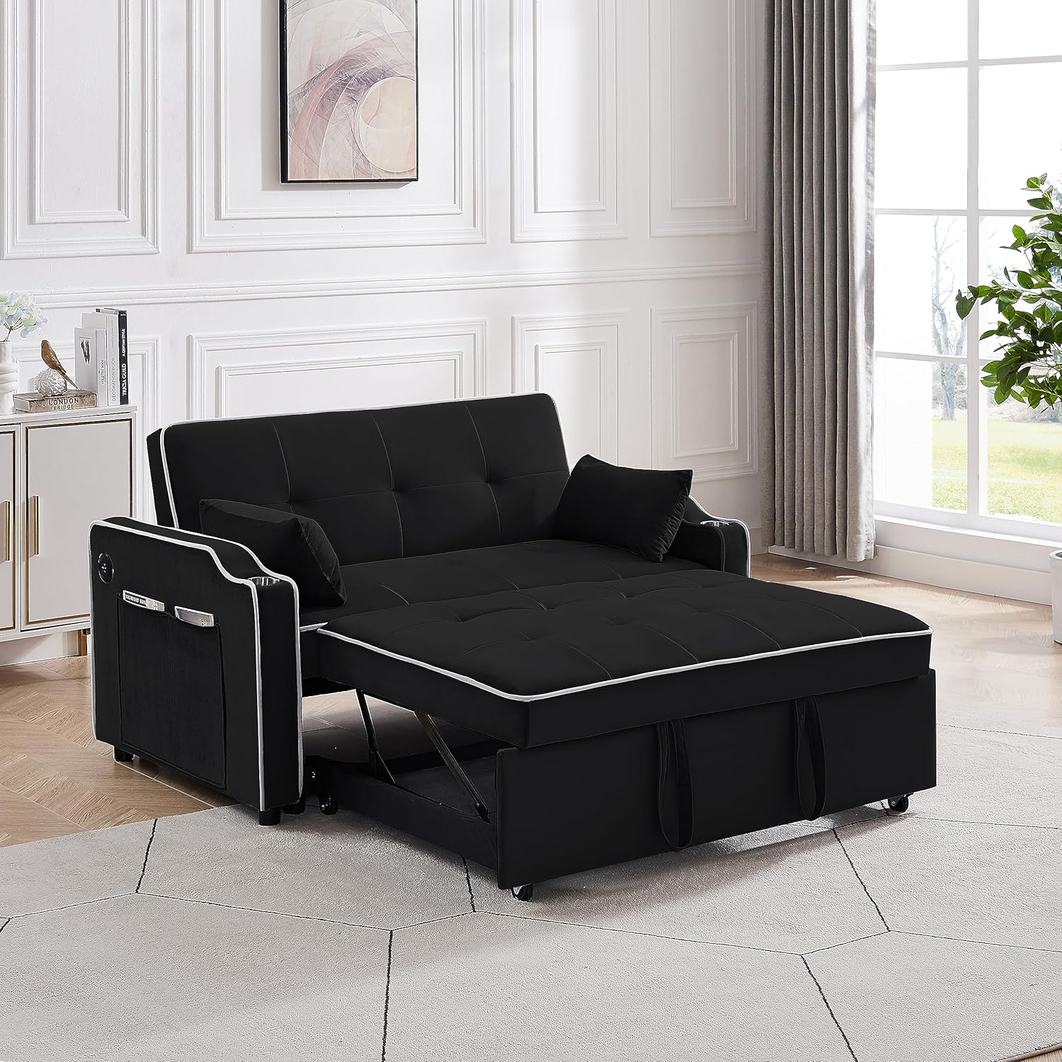 Sofá cama convertible moderno, sofá cama convertible capitoné tapizado para sala de estar, sofá cama cómodo de 2 plazas, sofá cama de 2 plazas,