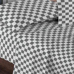 Pizuna Juego de sábanas de algodón gris con estampado a cuadros de tamaño matrimonial, sábanas de 400 hilos 100% algodón satinado, 100 % algodón Pizuna Juego de sábanas de algodón gris con estampado a cuadros de tamaño matrimonial, sábanas de 400 hilos 100% algodón satinado, 100 % algodón