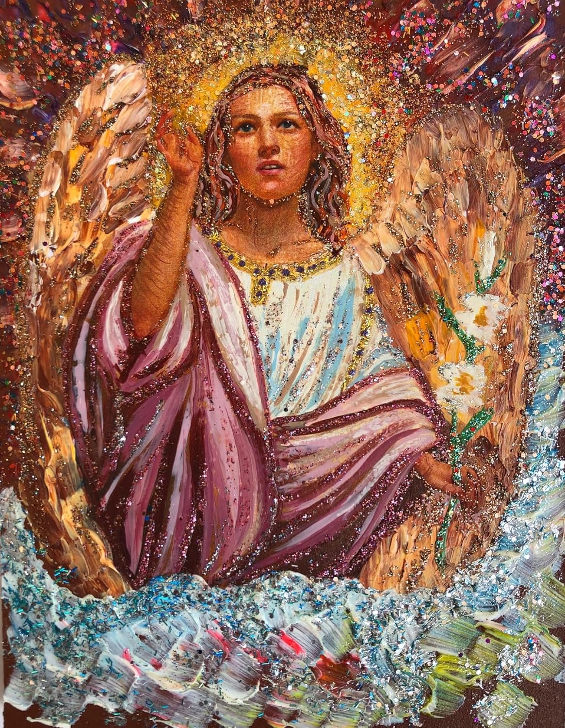 “Archangel Gabriel” 7,5x 5,5 Collectible, Hand-Painted Icon On Wood Panel – Alexander and Vera Antanenka, with Certificate Of Authenticity
