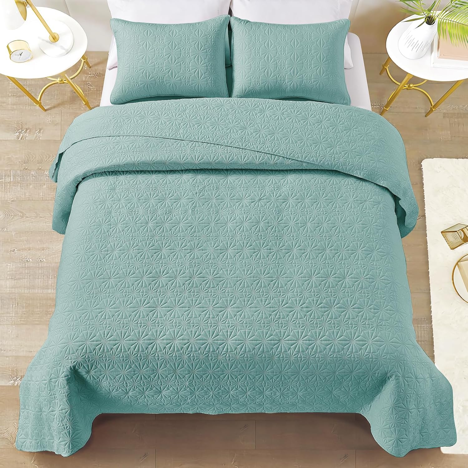 Juego de edredón de lujo de 3 piezas tamaño Queen, elegante y reversible, juego de ropa de cama azul con fundas de almohada, colcha de microfibra