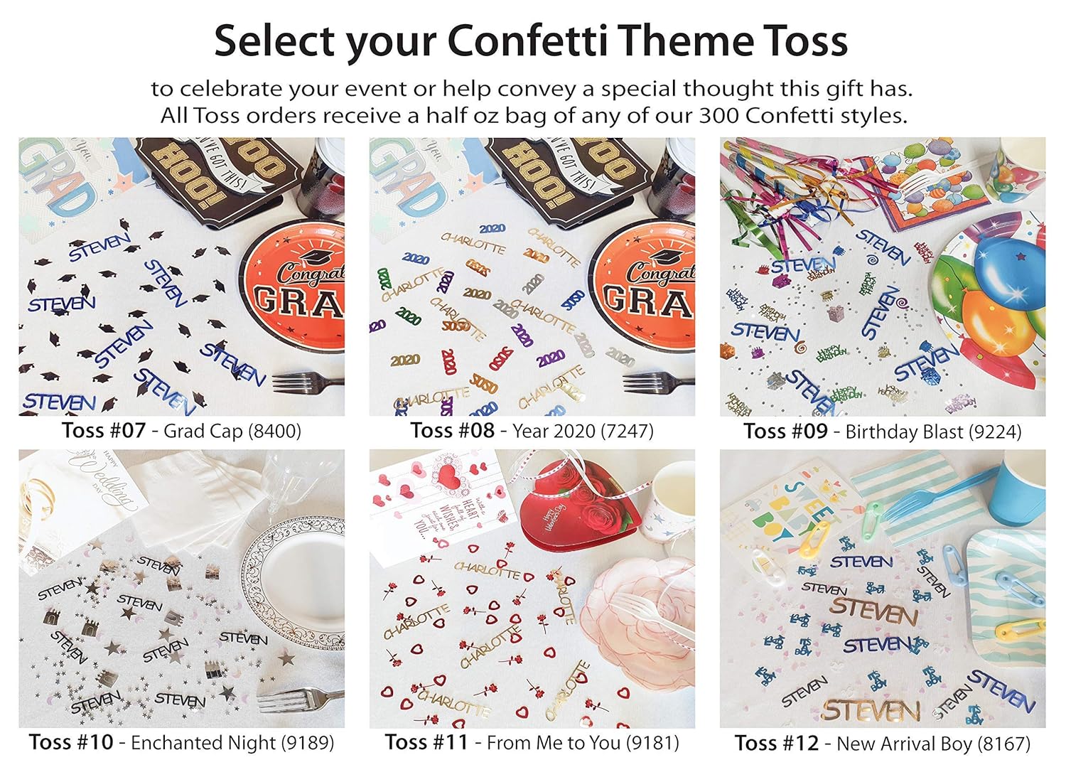 JAZMIN – Name Confetti in 12 Metallic Colors. Includes Confetti Toss Mix or Girls Name Only Set #N630