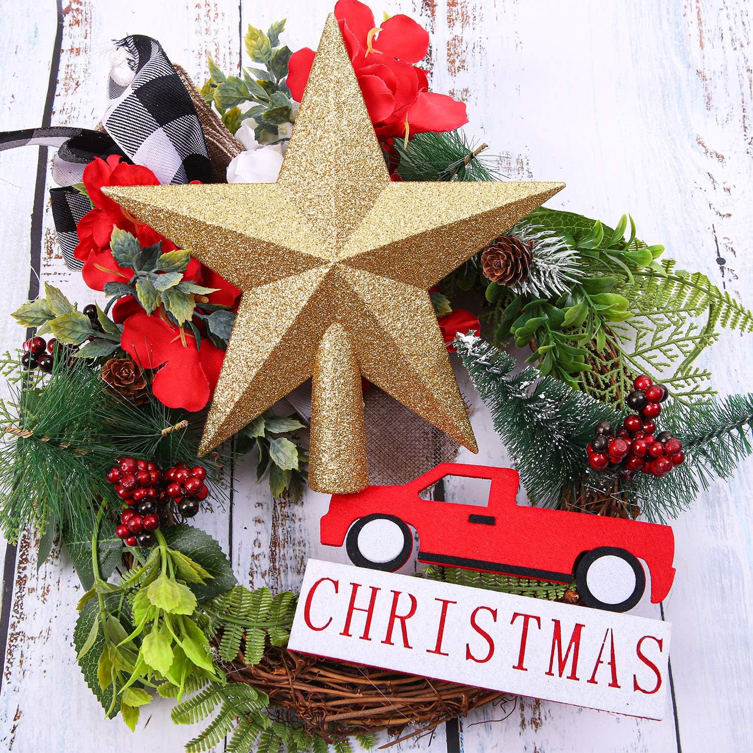 Aneco – Estrella con brillantina para decorar el arbolito de navidad, decoración para la parte de arriba del arbolito