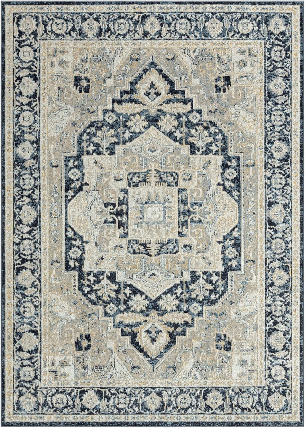Home Dynamix Everwash Treasure Rubia – Alfombra tradicional lavable a máquina, marfilazul marino, 5.2 x 7.2 pies