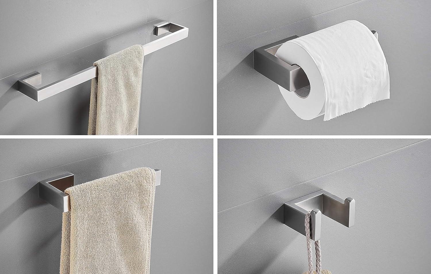 Juego de 4 toallas de baño, juego de accesorios de baño de níquel cepillado, juego de accesorios de baño de acero inoxidable SUS304, barra de toalla