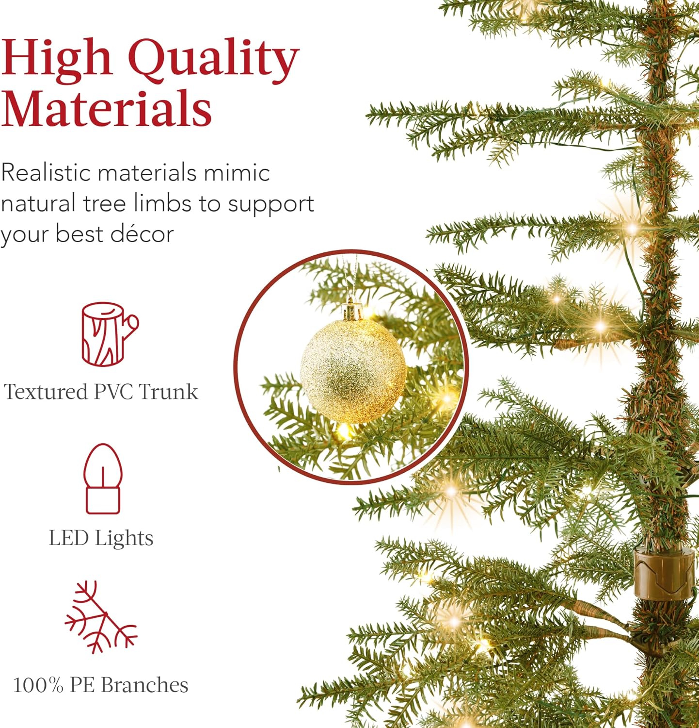 Best Choice Products Árbol de Navidad preiluminado de 6 pies, decoración navideña de pino artificial con 880 puntas de rama, 200 luces LED
