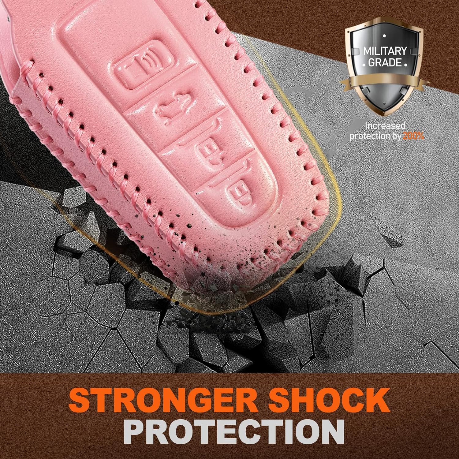 Slohif Funda de cuero para llavero de Toyota para Camry 4 botones, funda de cuero+anillo en D+gancho Futi, Rosado
