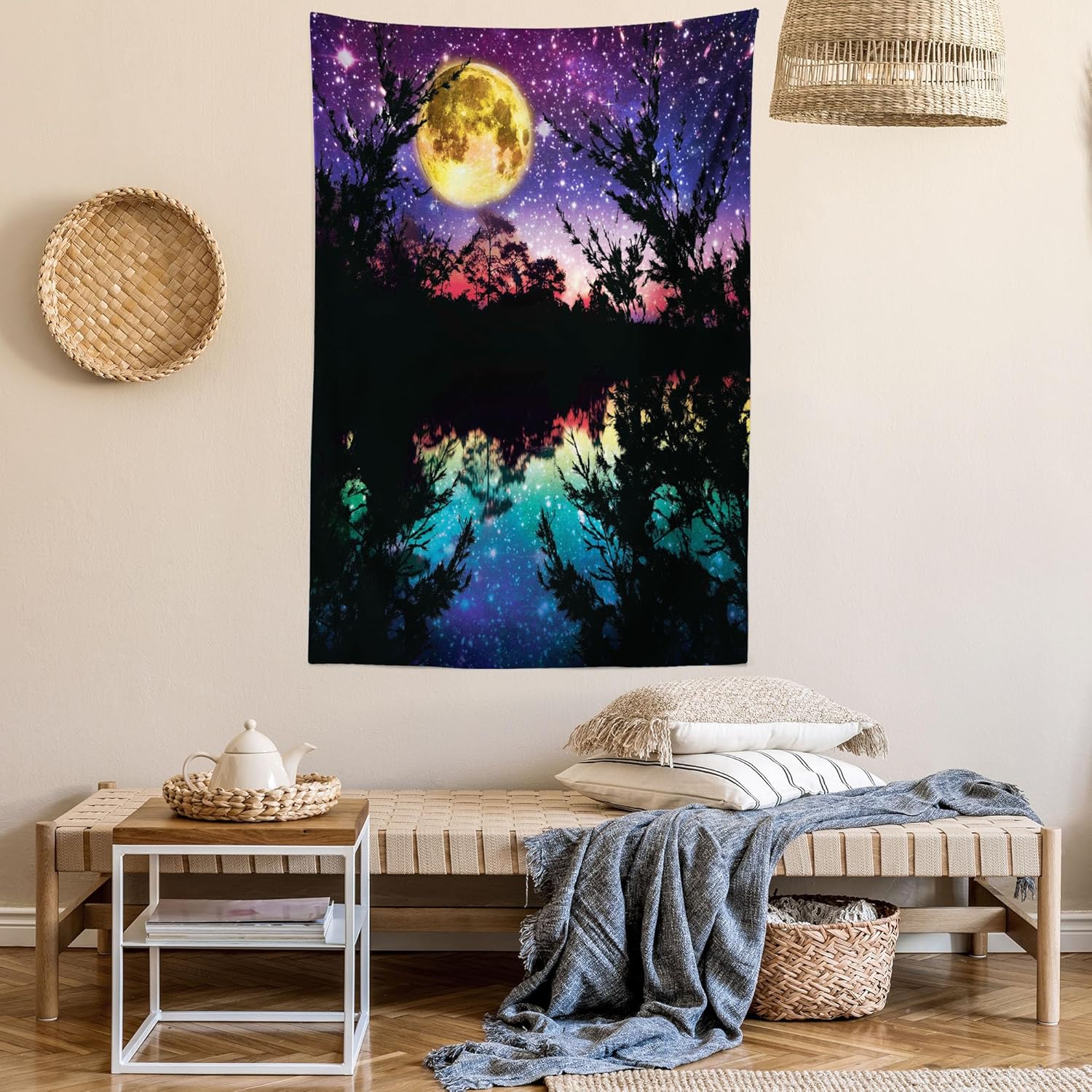 Colección Home Ambesonne, Paisajes de verano con flores púrpura en cascadas luz de sol, cuadro paraiso natural con luz de sol, cortina de ducha de