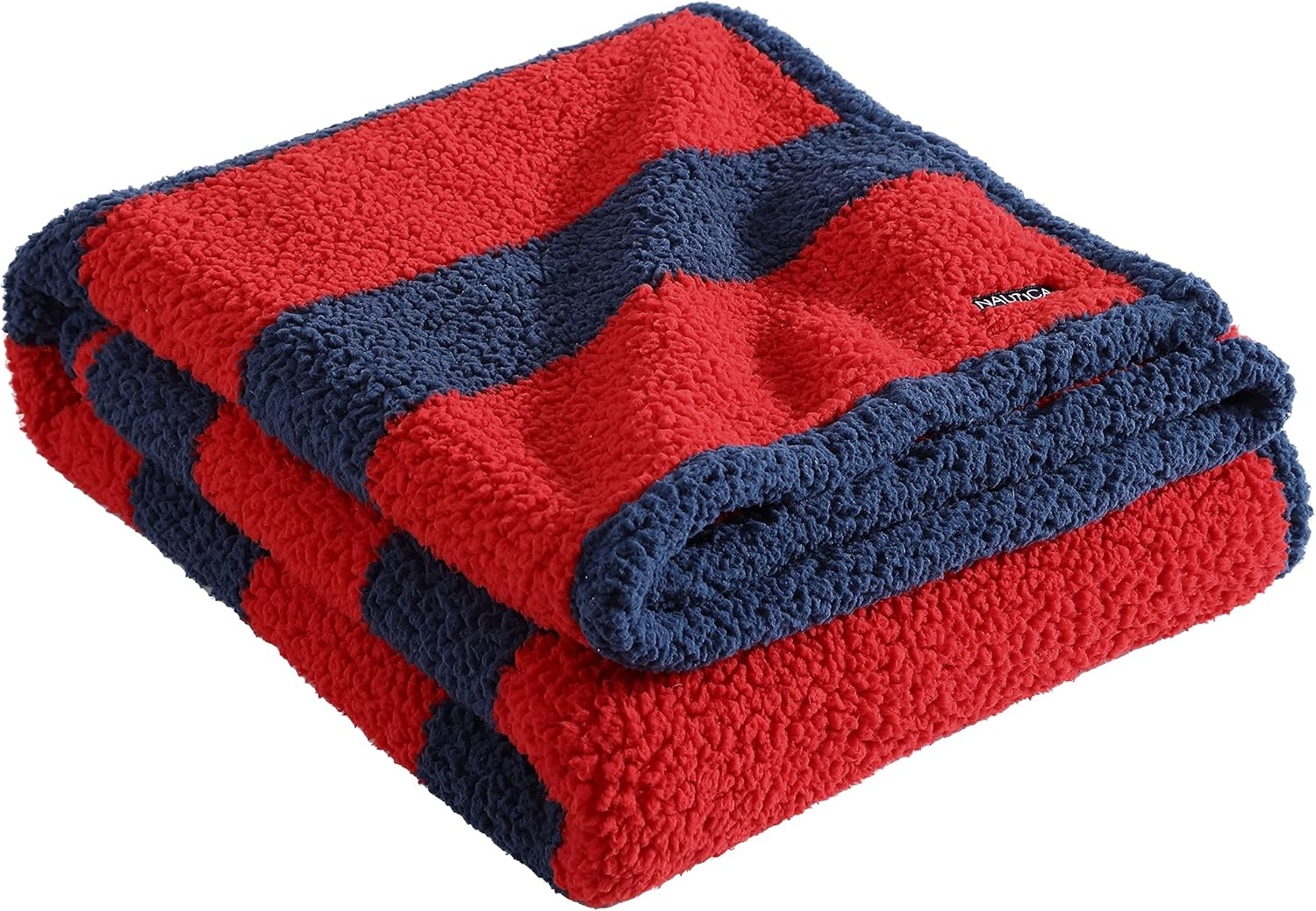 Nautica – Manta de felpa, ropa de cama sherpa ultrasuave, decoración cálida y acogedora para el hogar para cama o sofá (azul Lawndalerojo, 50 x 60