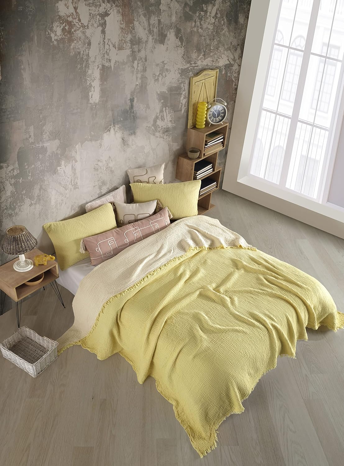 Funda de cama rústica de gasa suave de 4 capas de algodón puro, colcha suave, manta de muselina, manta ligera, de gran tamaño, tamaño King, tamaño