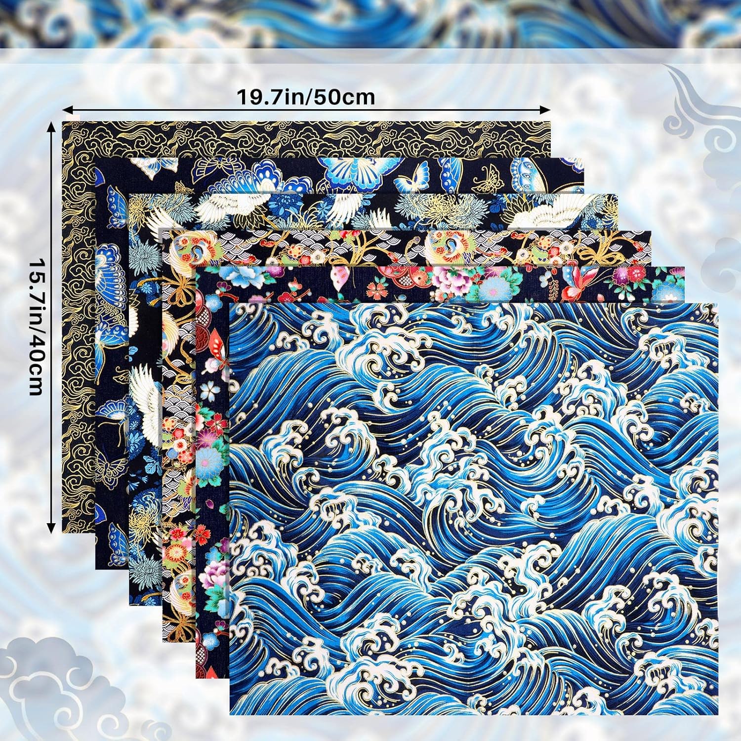 6 Pcs 20” x 16” Japanese Fat Quarters Quilting Fabric Bundles Japanese Printed Furoshiki Wrapping Cloth Squares Quilting Patchwork Fabric Colored