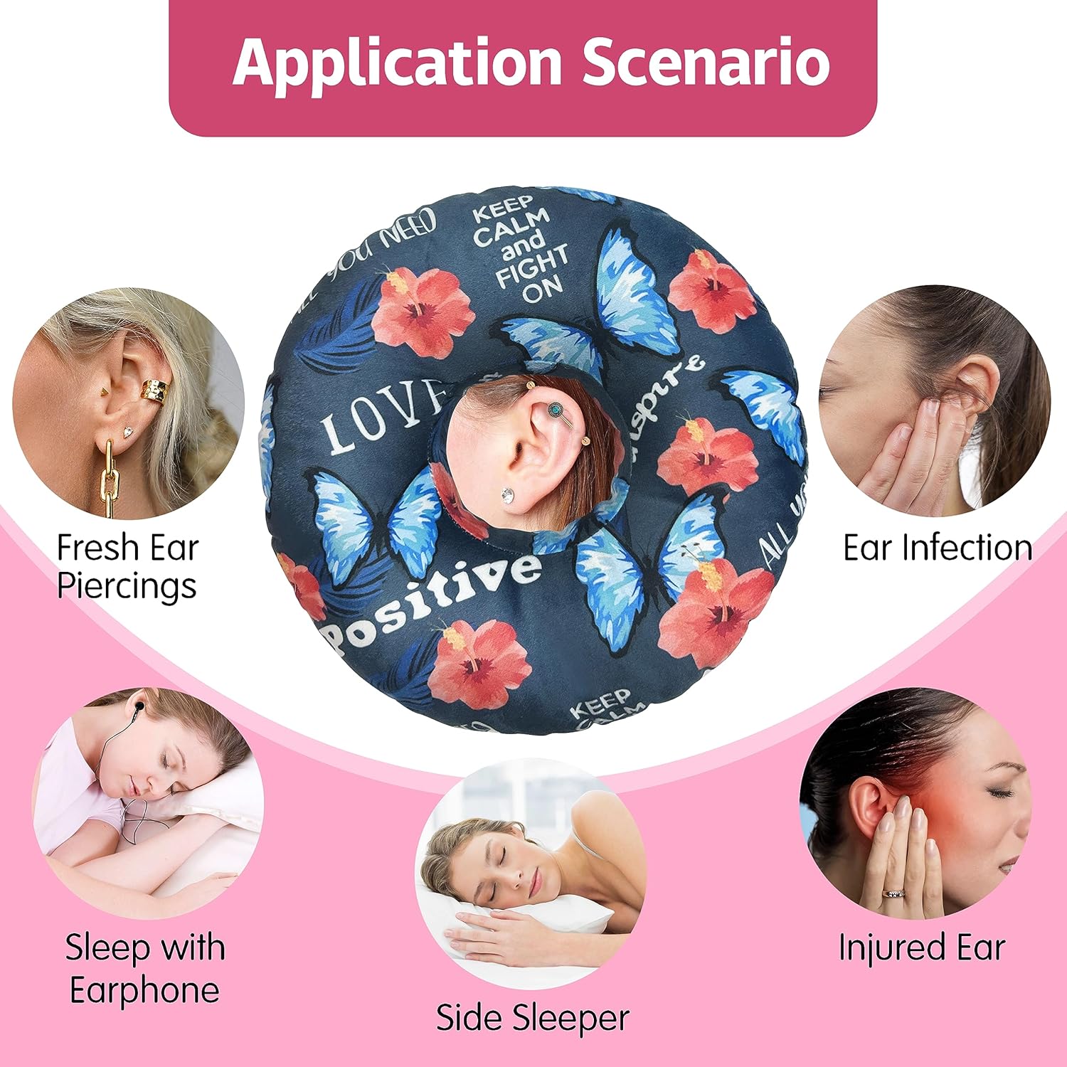 BVOKQUC Almohada perforadora de oreja para dormir de lado, almohadas con agujeros para dolor de oído, almohada de dona para dormir del lado de la