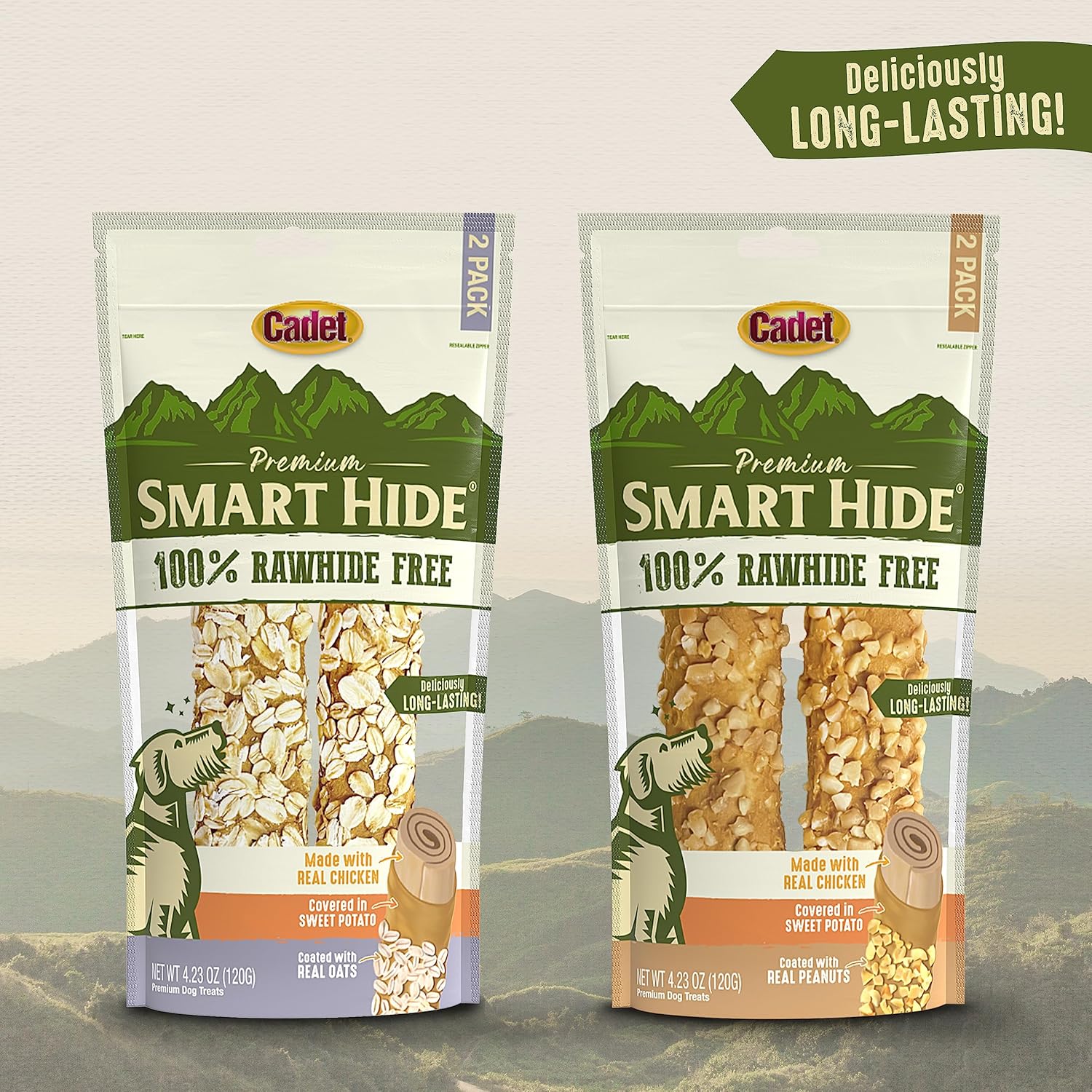 Cadet Smart Hide – Golosinas para perros sin cuero crudo, con revestimiento de maní, 2 unidades