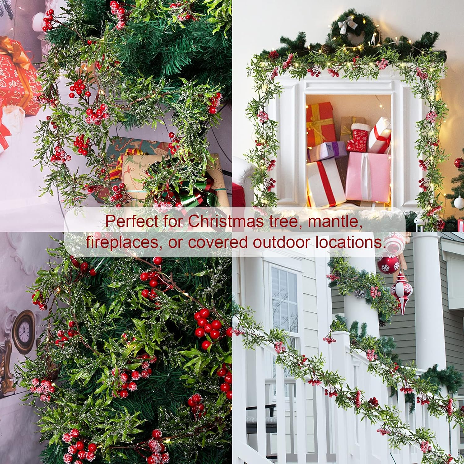 Guirnalda de luces artificiales de Navidad de 5.9 pies con 162 bayas rojas nevadas, 55 hojas verdes, 20 luces LED, funciona con pilas para