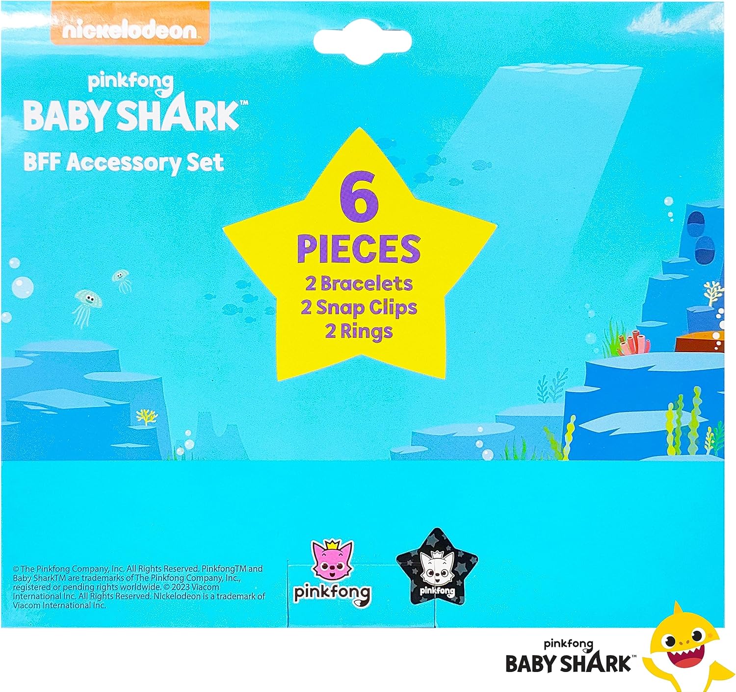 LUV HER Baby Shark Girls BFF – Joyero de juguete de 6 piezas con 2 anillos, 2 pulseras de cuentas y pinzas para el cabello a presión a partir de 3