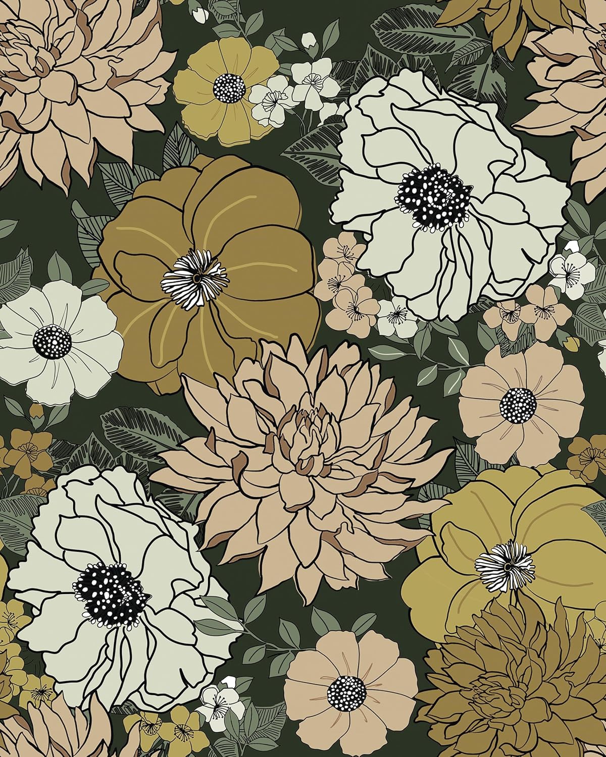 MelunMer Papel tapiz floral para despegar y pegar, papel de contacto de flores boho para armarios, papel tapiz vintage, autoadhesivo, extraíble,
