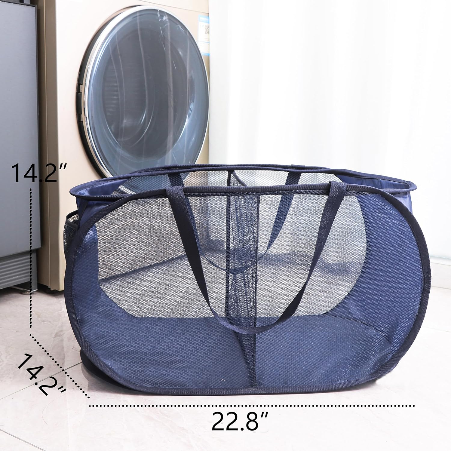 Cesta plegable de malla para lavandería, 2 compartimentos, cesta de lavandería con asas fuertes, fácil de abrir y plegar para dormitorio,
