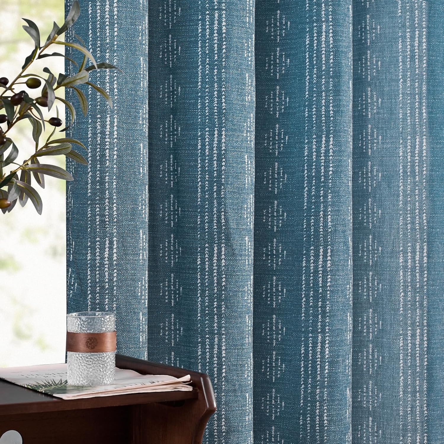 jinchan Cortinas bohemias de lino para sala de estar, cortinas bohemias azules de 108 pulgadas de largo para dormitorio, extralargas,