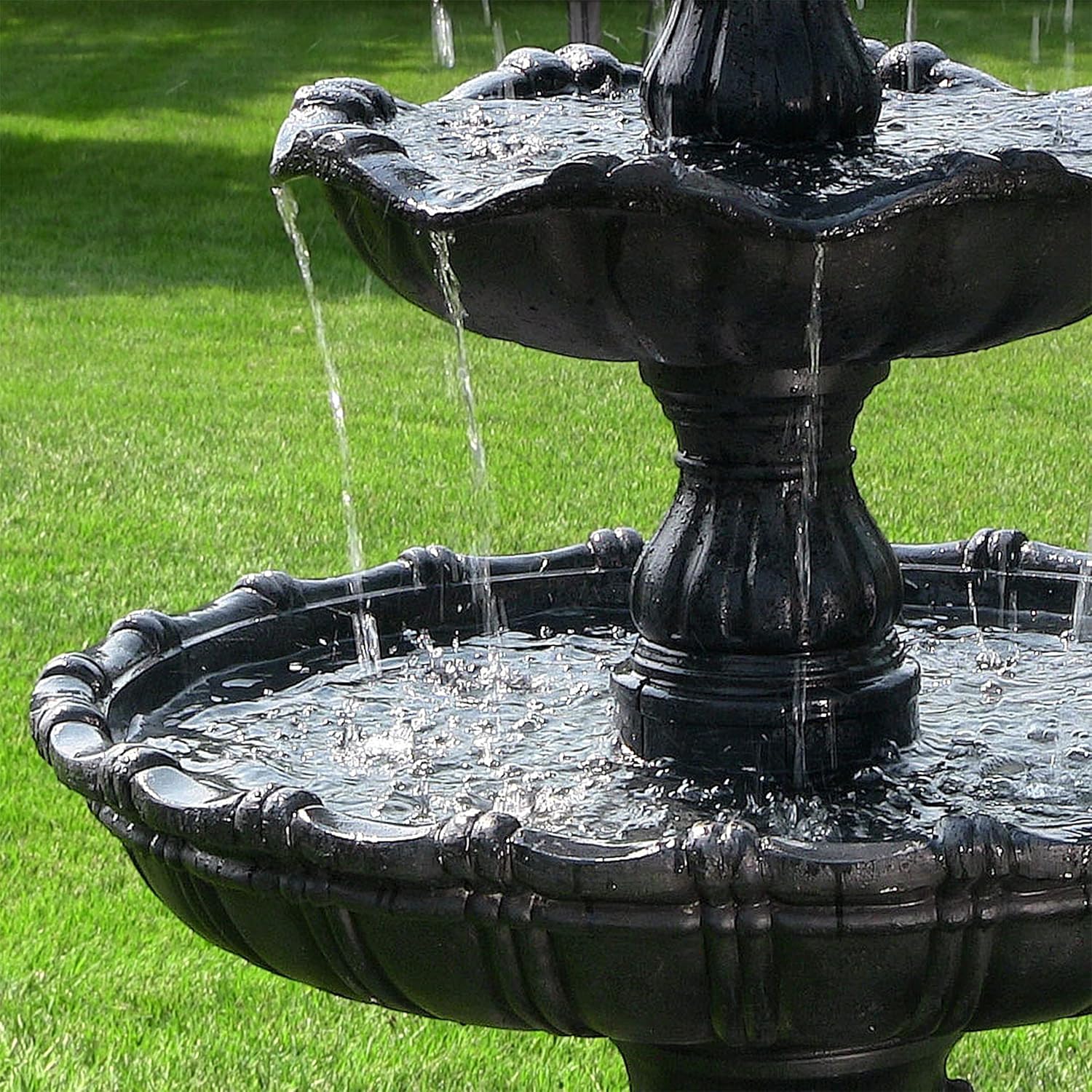 Sunnydaze Grand Courtyard – Fuente de agua para exteriores de 80 pulgadas, 4 niveles, bomba sumergible eléctrica, color negro
