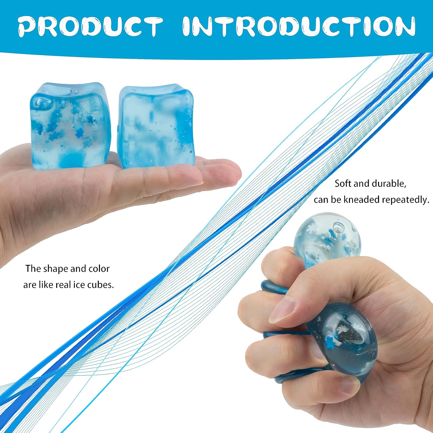 Cubo de hielo Squishy Juguetes TPR Transparente Bloque de Hielo Mochi Squishy Juguetes Fidget Pelotas Estrés para Adultos Juguete de Alivio del