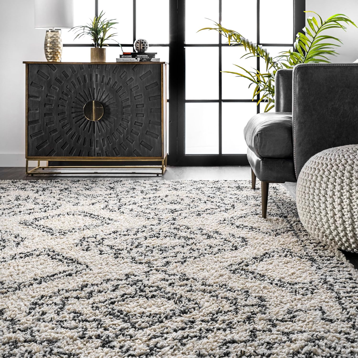 nuLOOM Lacey – Alfombra geométrica marroquí de pelo largo, 9 x 12 pulgadas, color blanco roto