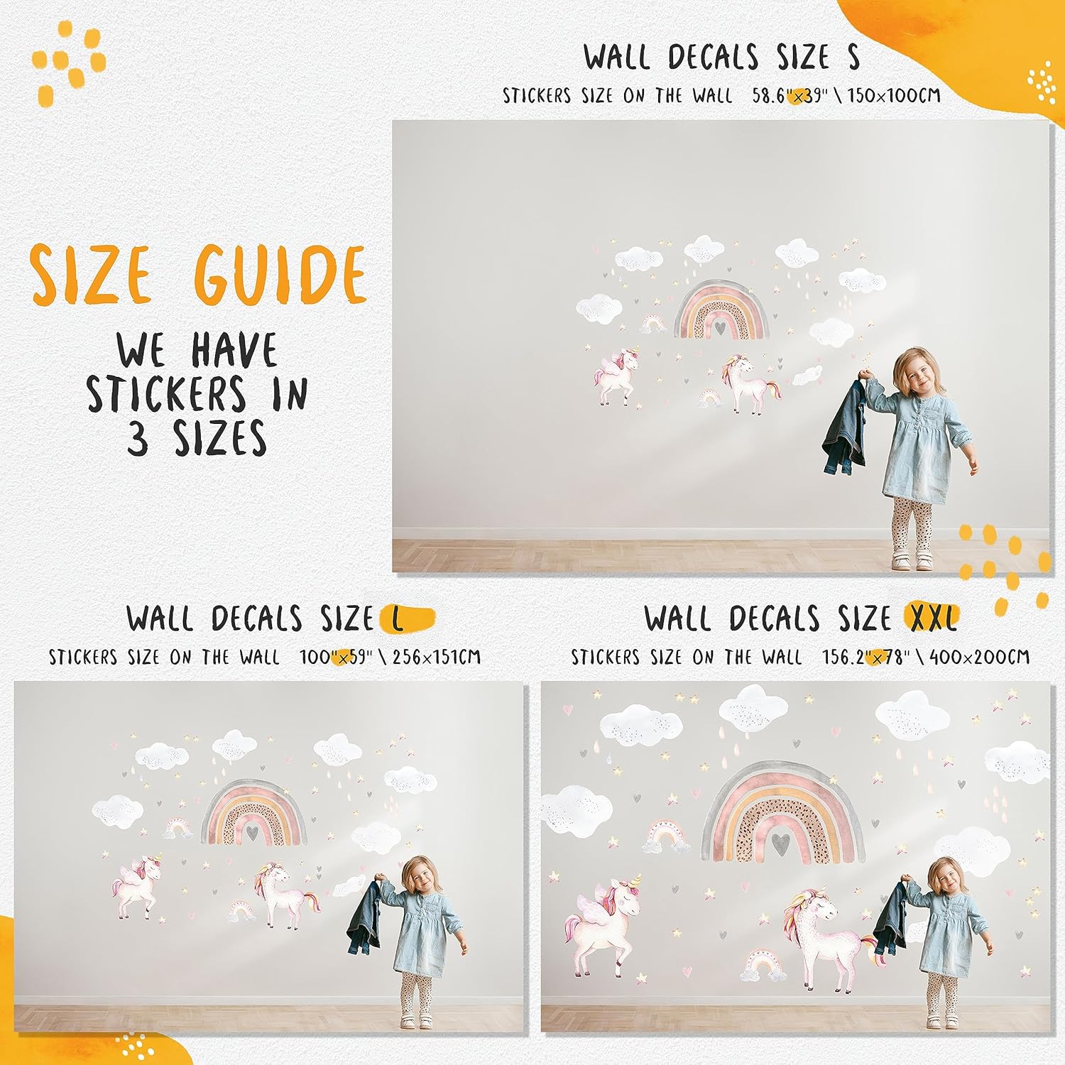 Lipastick – Calcomanías de pared grandes de arcoíris  138 piezas de calcomanías de pared de arco iris  Calcomanías de pared de unicornio para