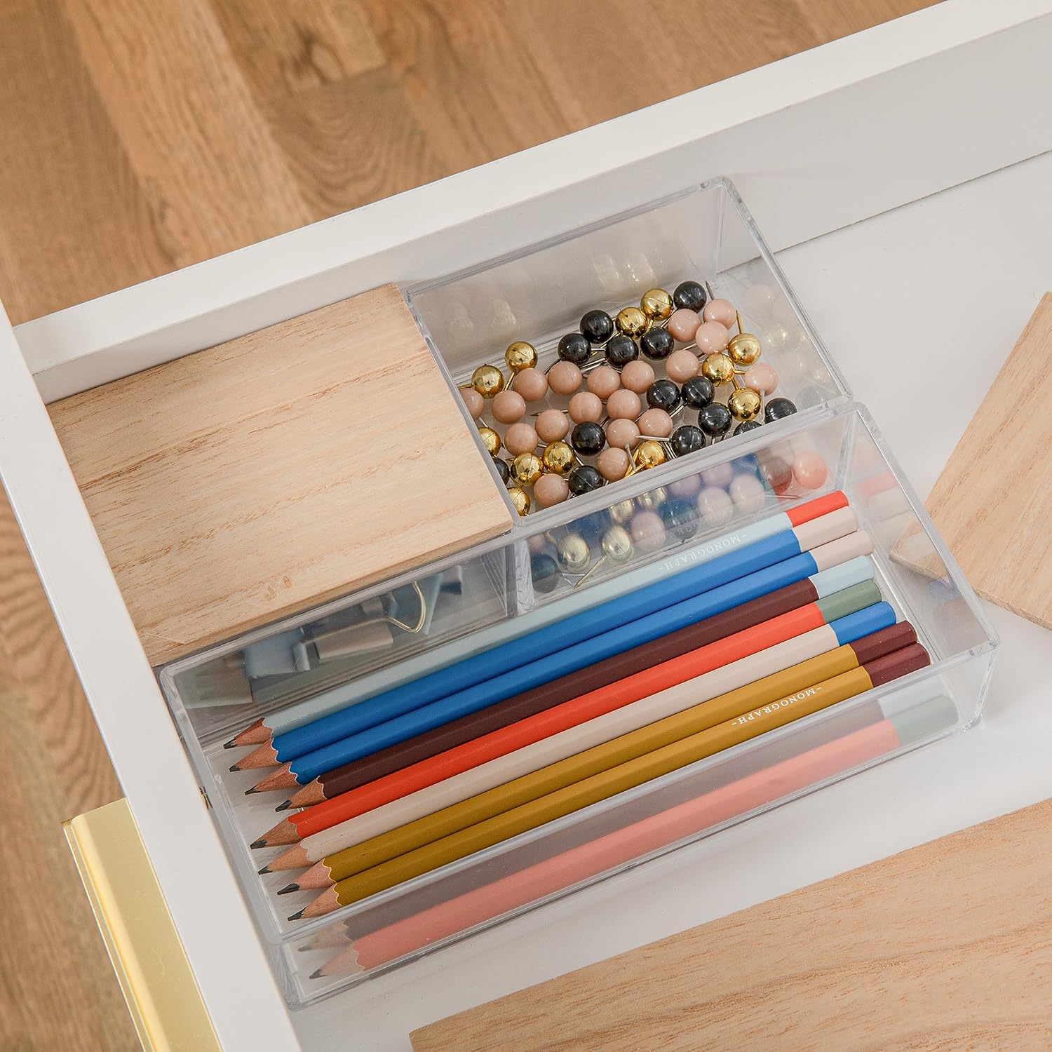 Martha Stewart Brody – Contenedores organizadores de plástico con tapas de madera de paulownia para oficina en casa, cocina o baño, paquete de 3, 2