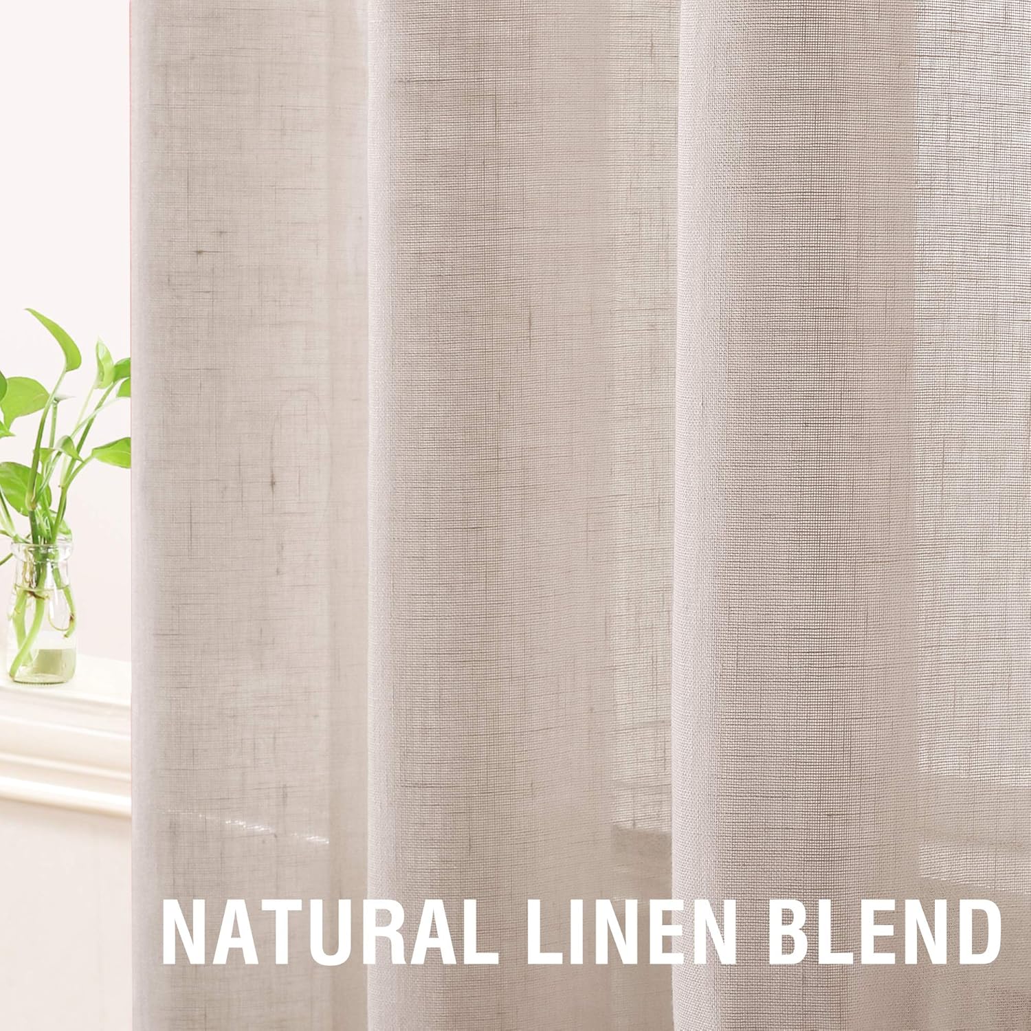 H.VERSAILTEX Cortinas transparentes de lino natural de 63, 72, 84, 95 pulgadas  169, 182.88, 213.36, 241.3 cm. de largo  Juego de cortinas
