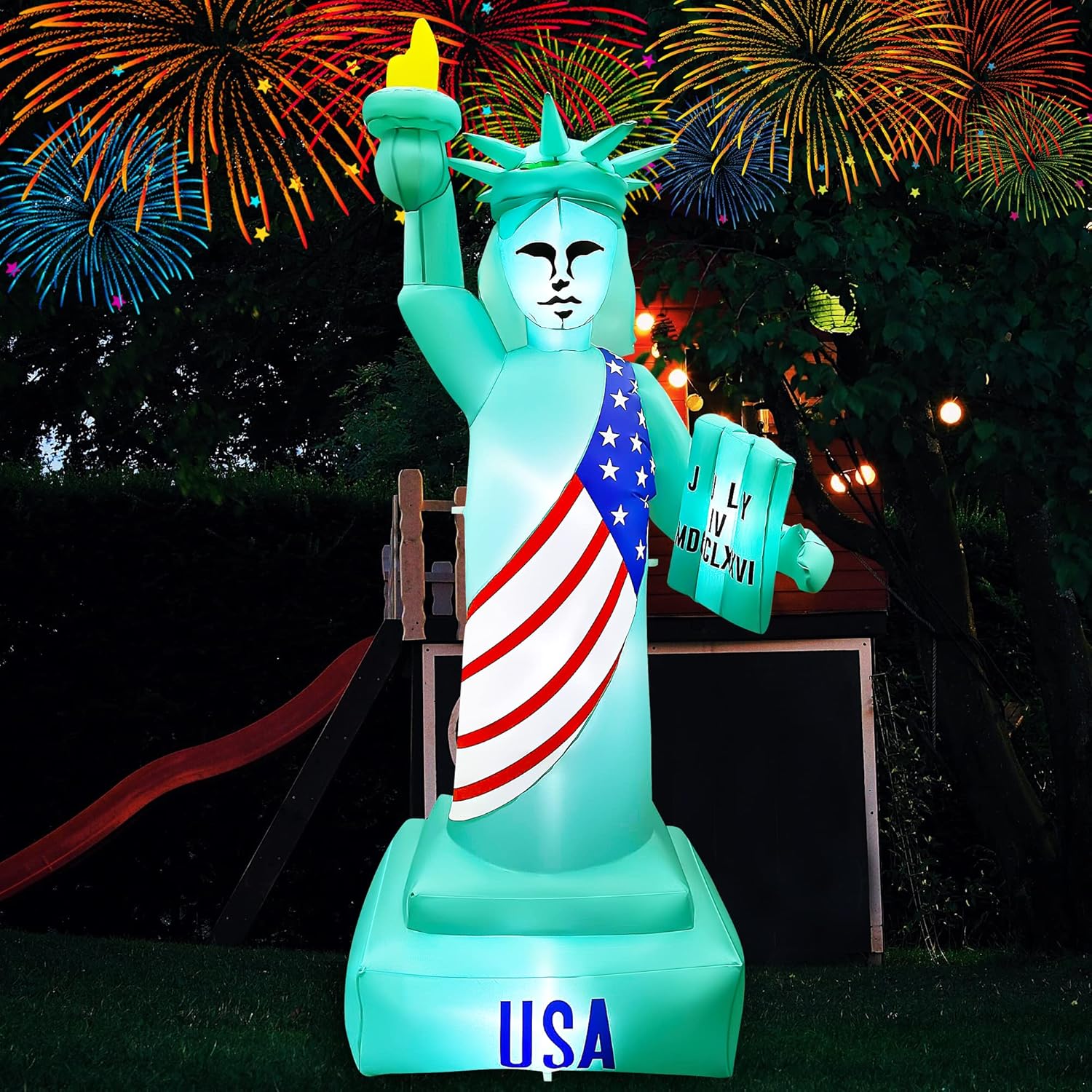 SEASONBLOW Estatua inflable patriótica de 8 pies para el Día de la Independencia de la Libertad, decoración del 4 de julio para el hogar, patio,