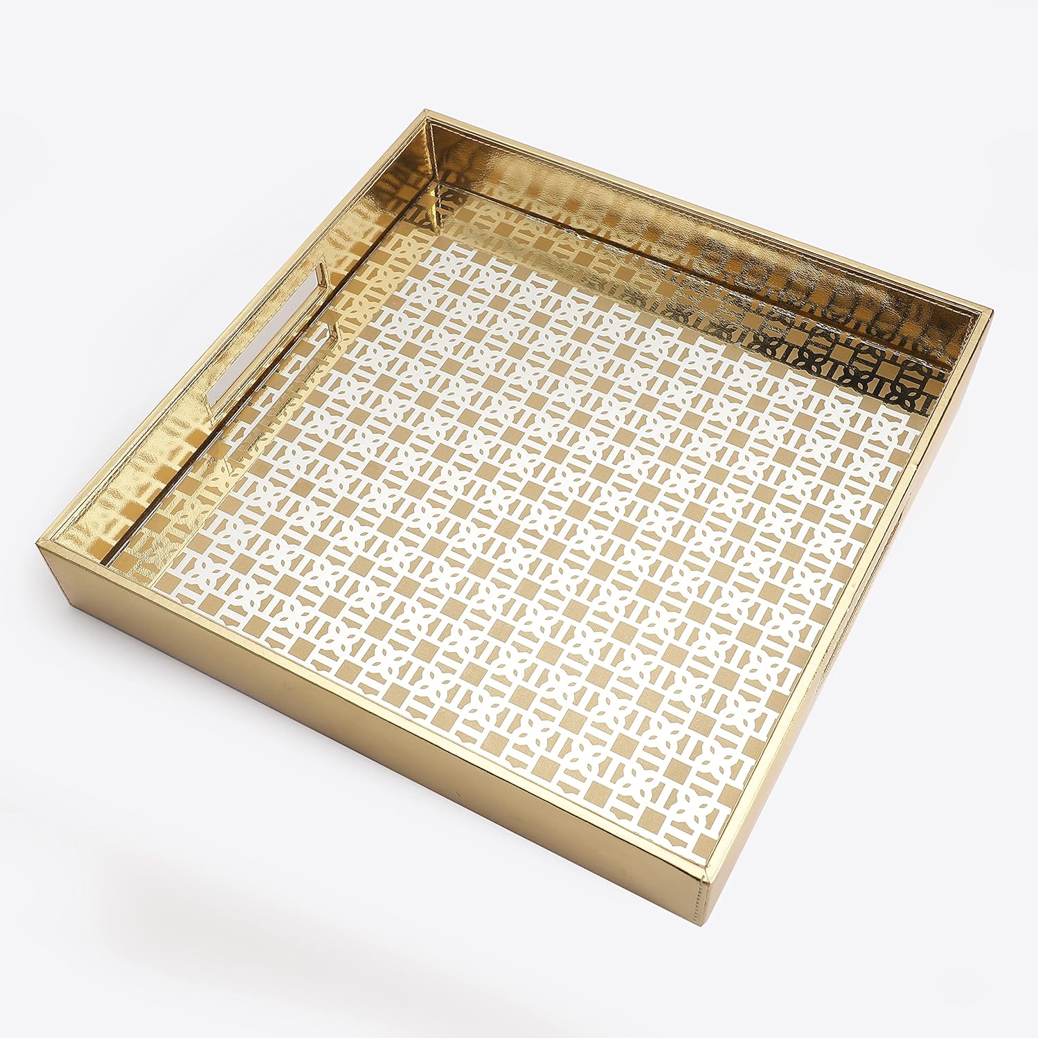 Rely+ – Bandeja decorativa de piel sintética con espejo para servir  Mesa auxiliar y decoración otomana  Bandejas decorativas para el hogar, cocina