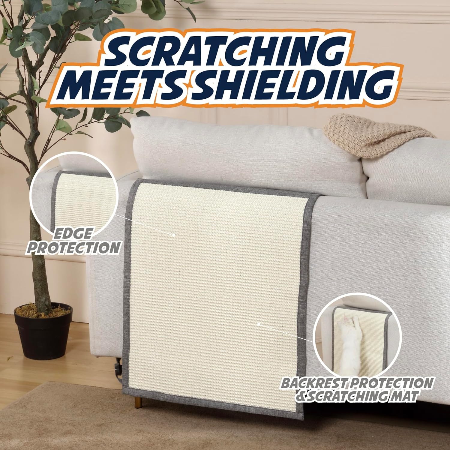 Panther Armor Protector de muebles de sisal, rascador de sisal para gatos respaldo gris Protector de muebles antiarañazos para gatos, almohadillas