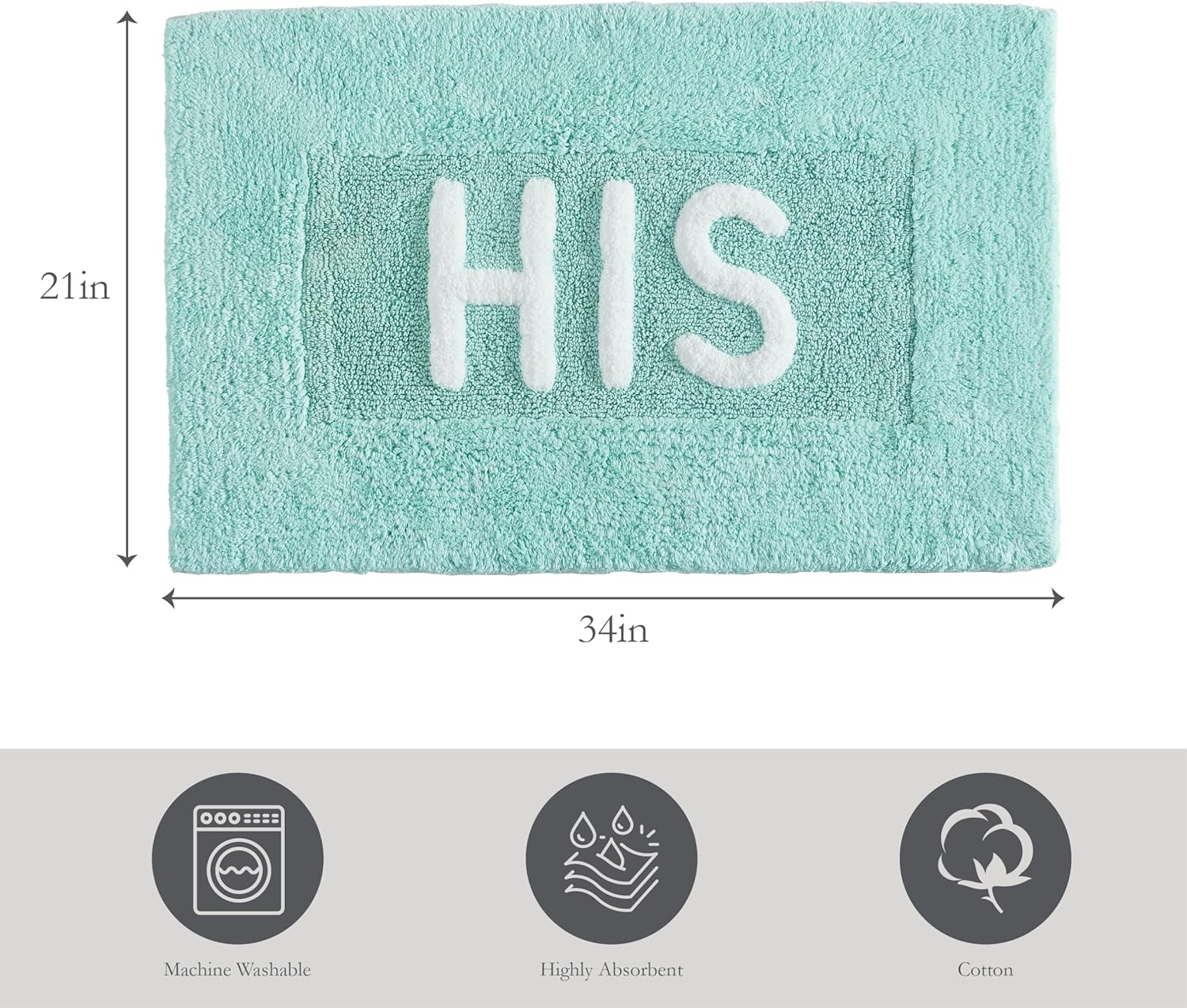 Creative Home Ideas Alfombra de baño de algodón suave, decoración de baño, absorbente de agua y lavable a máquina, mide 21 x 34 pulgadas, color azul