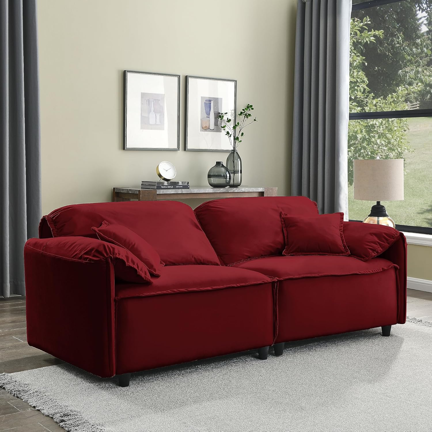 Sofá tapizado de lujo de estilo moderno, marco de sofá de madera de 2 plazas con 2 almohadas, sofás de 78 pulgadas para sala de estar, espacio