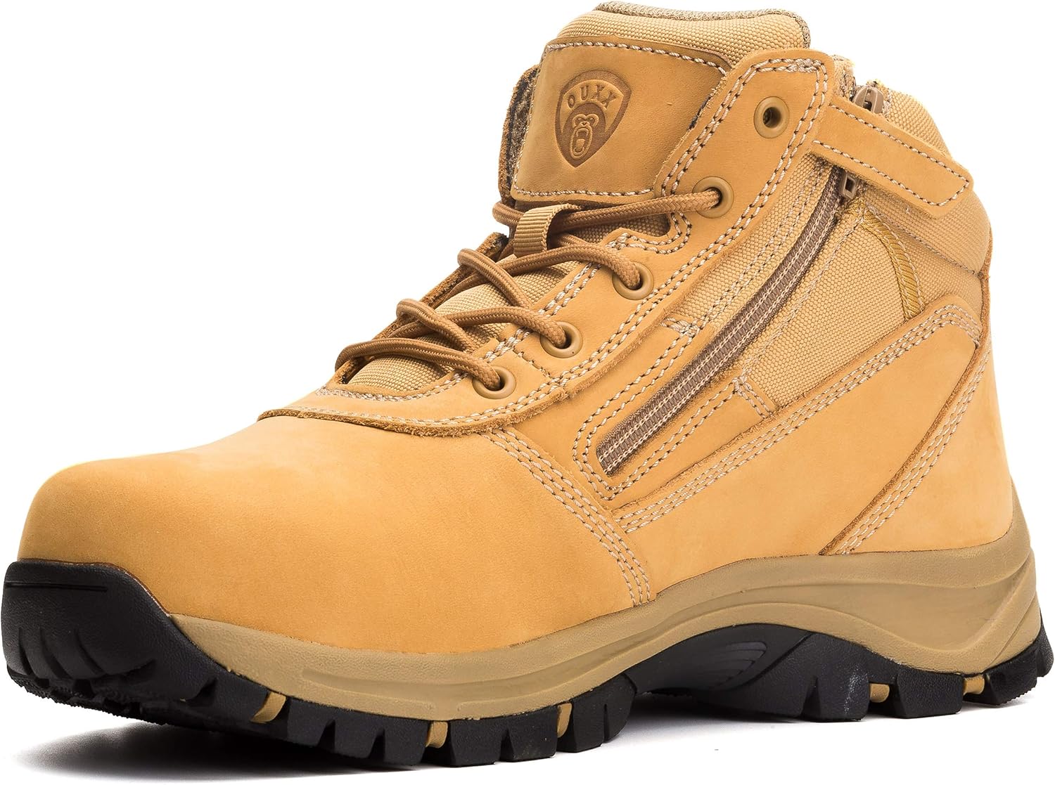 OUXX Botas de trabajo para hombre, con puntera de acero deslizante, de cuero, impermeables, antideslizantes, a prueba de pinchazos, antiestáticas,