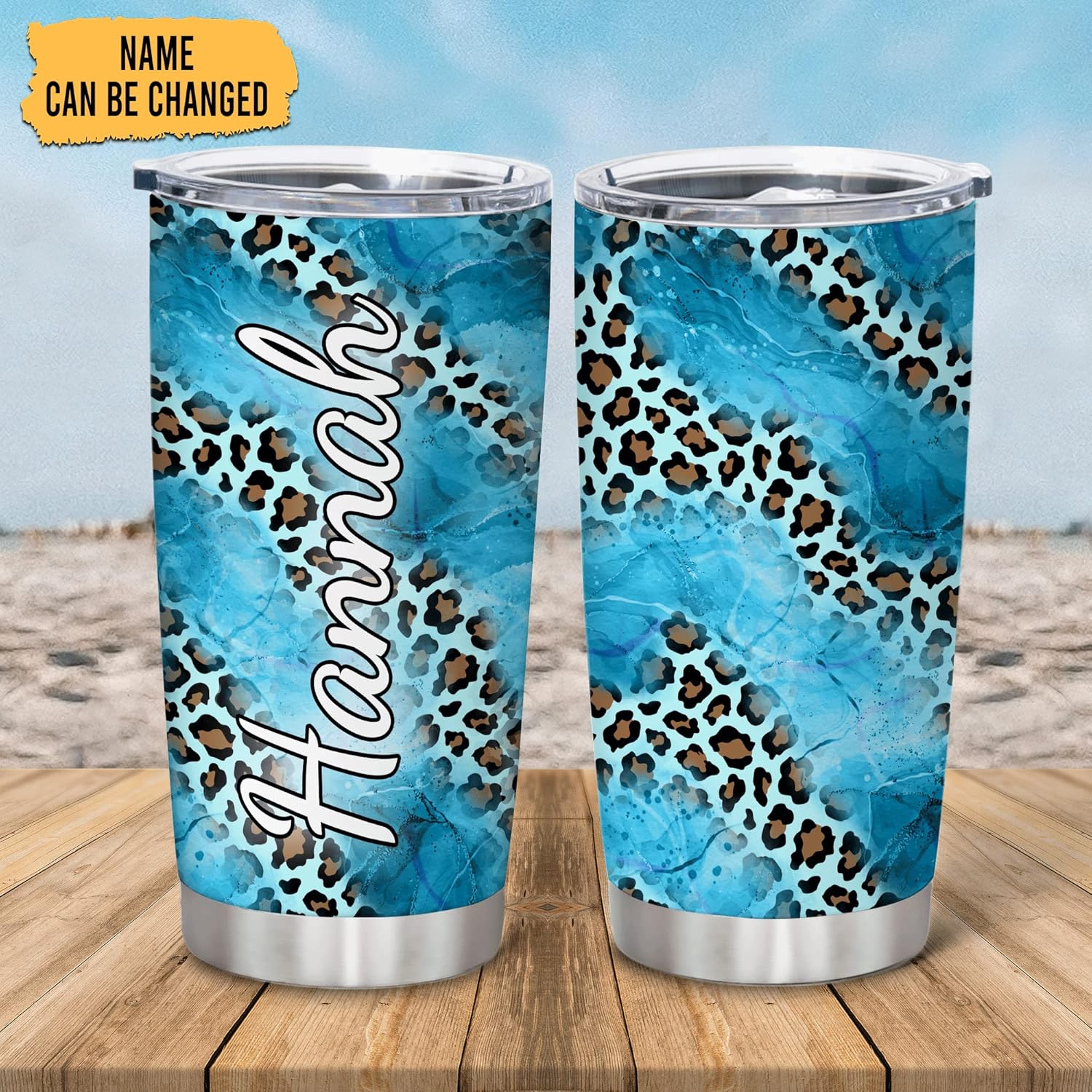 Hyturtle Regalos personalizados para los amantes de los leopardos, cumpleaños o Navidad, vaso de acero inoxidable con nombre personalizado con