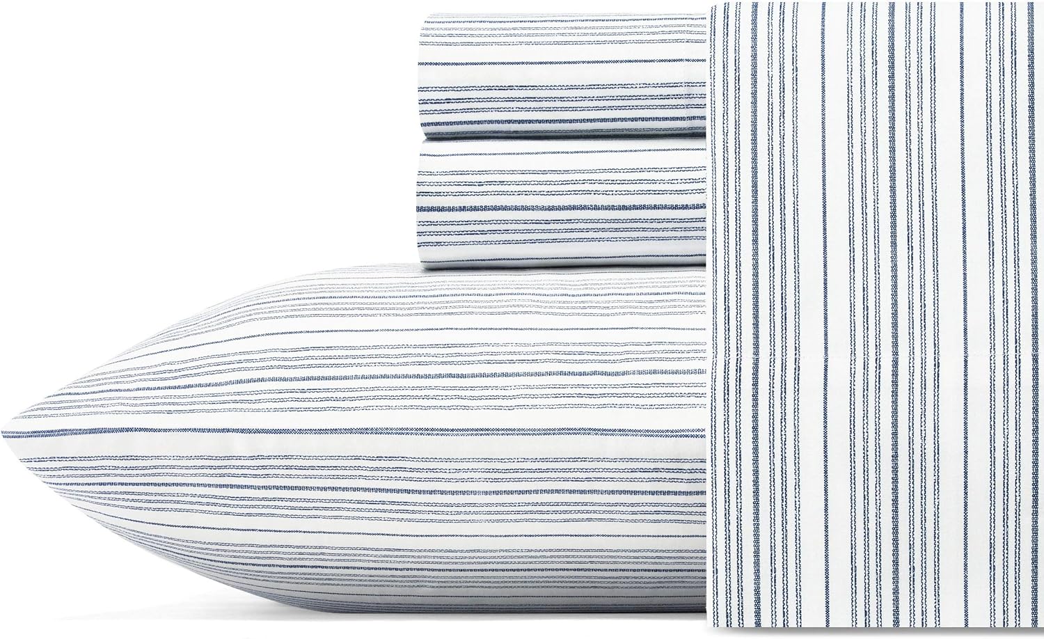 Nautica – Juego de sábanas de percal de algodón, decoración costera del hogar, artículos esenciales para la habitación del dormitorio (Beaux Stripe