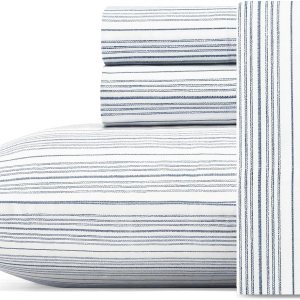 Nautica – Juego de sábanas de percal de algodón, decoración costera del hogar, artículos esenciales para la habitación del dormitorio (Beaux Stripe Nautica – Juego de sábanas de percal de algodón, decoración costera del hogar, artículos esenciales para la habitación del dormitorio (Beaux Stripe