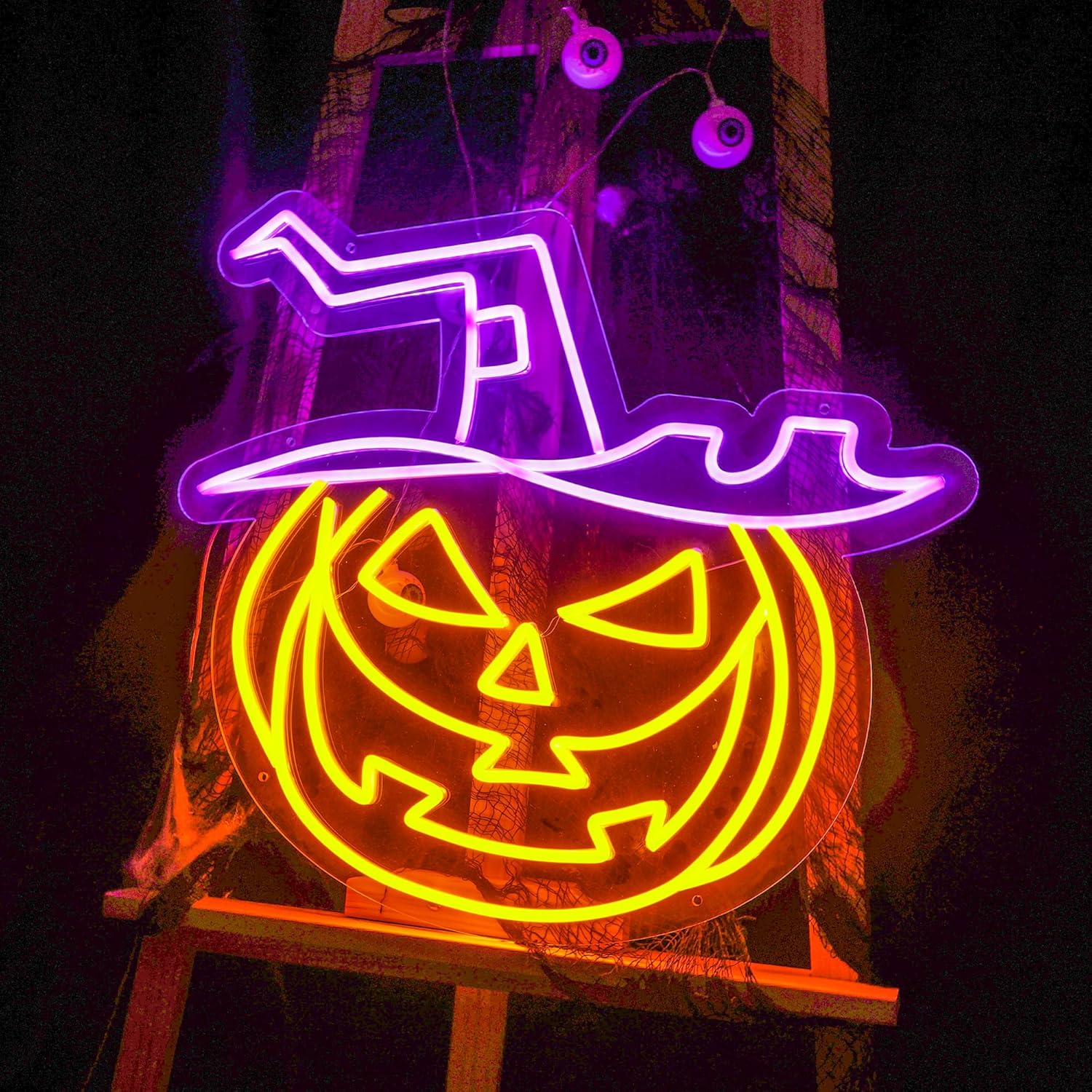 Letrero de neón de calabaza de Halloween, letreros de neón personalizados para decoración de pared, luz LED de noche de neón, decoración de