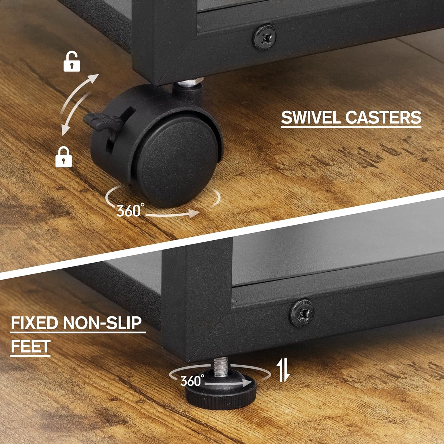 Cakokow Soporte para impresora debajo del escritorio, mesa de impresora móvil industrial de 2 niveles con estante de almacenamiento, carrito de