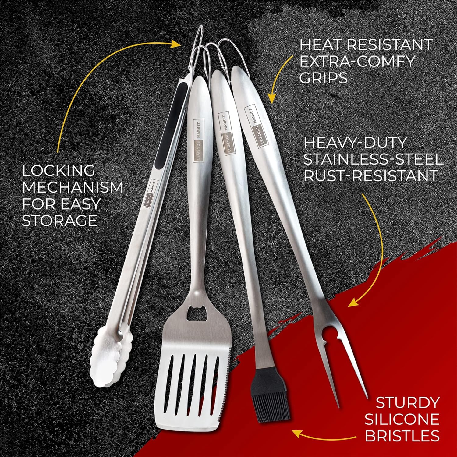 Juego de herramientas para barbacoa con pinzas, espátula, tenedores, cepillo, kit de parrilla de acero inoxidable para parrilla, accesorios